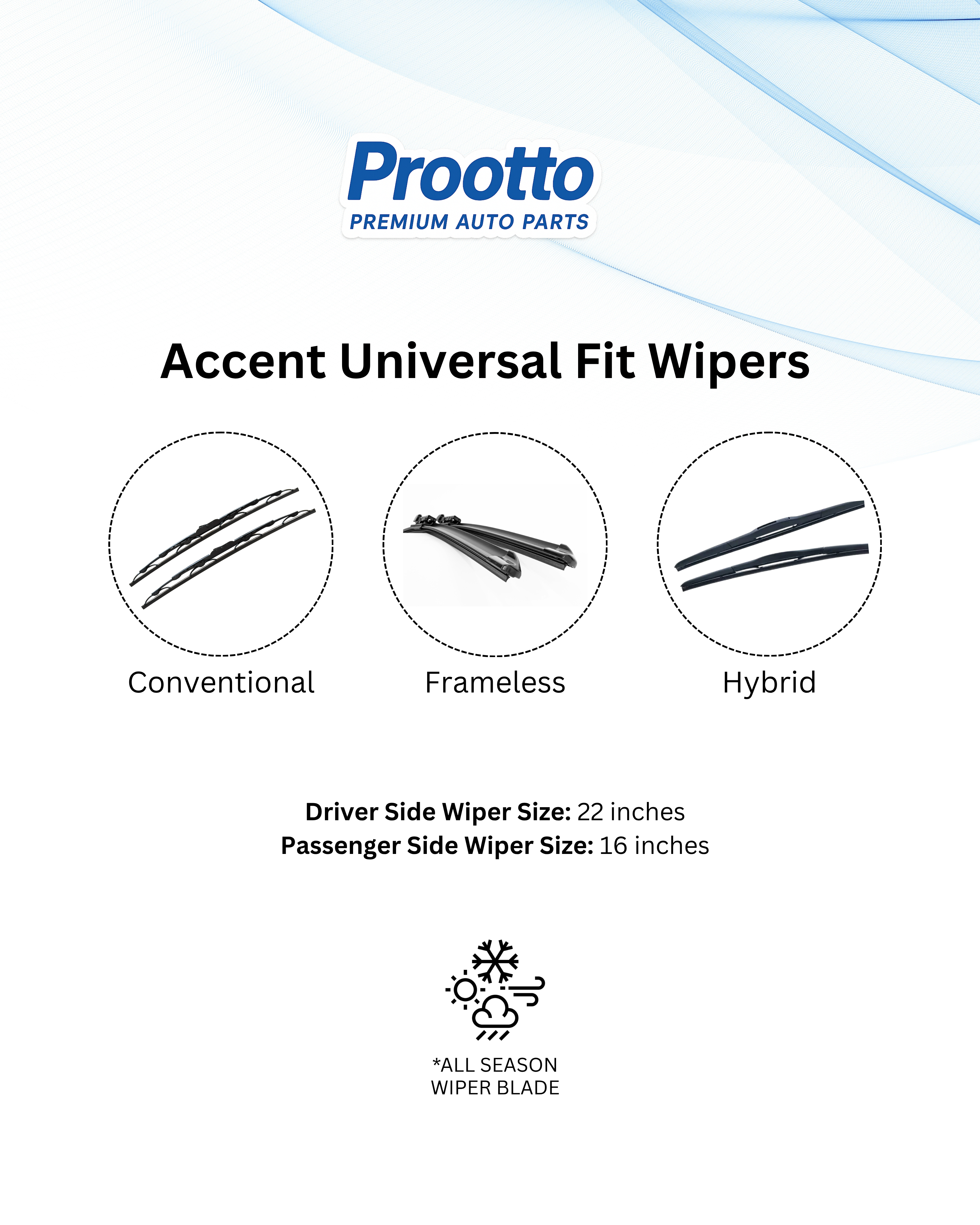 Hyundai Accent Wiper Blades (22”/16”) – Prootto Premium Range