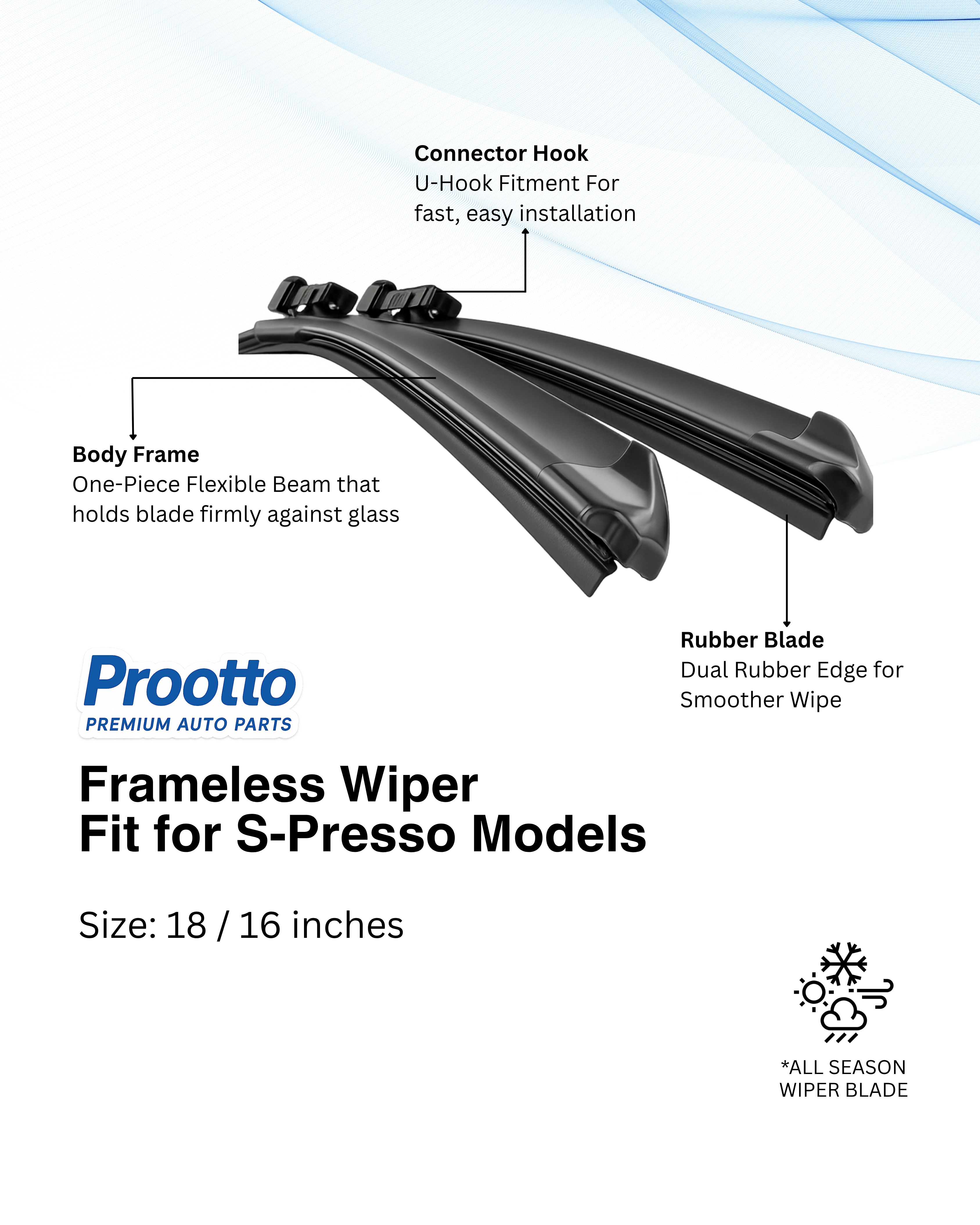 Prootto Wiper Blades for Maruti S-Presso – Hybrid, Frameless & Conventional