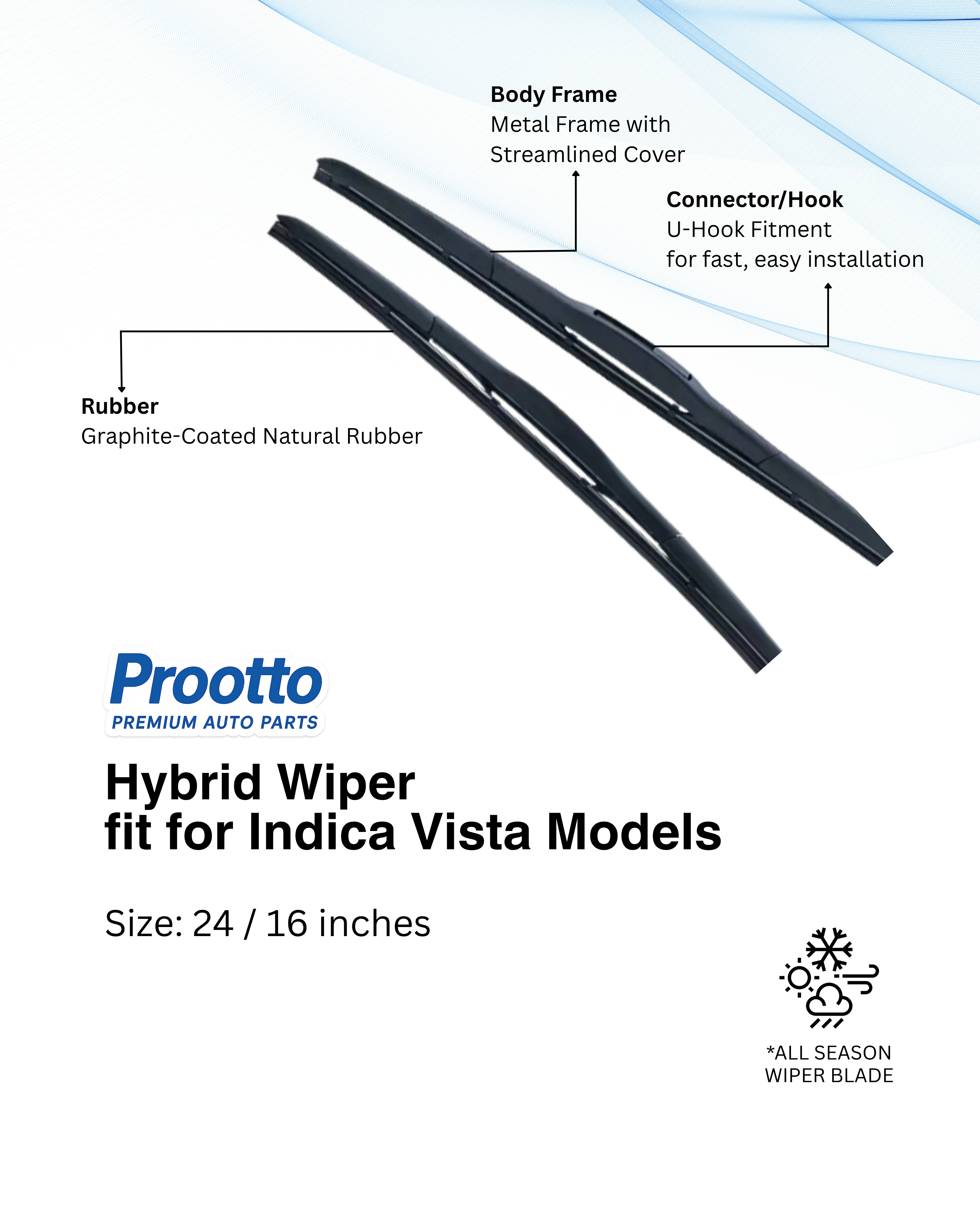Tata Indica Vista Wiper Blades (24”/16”) – Prootto Premium Range