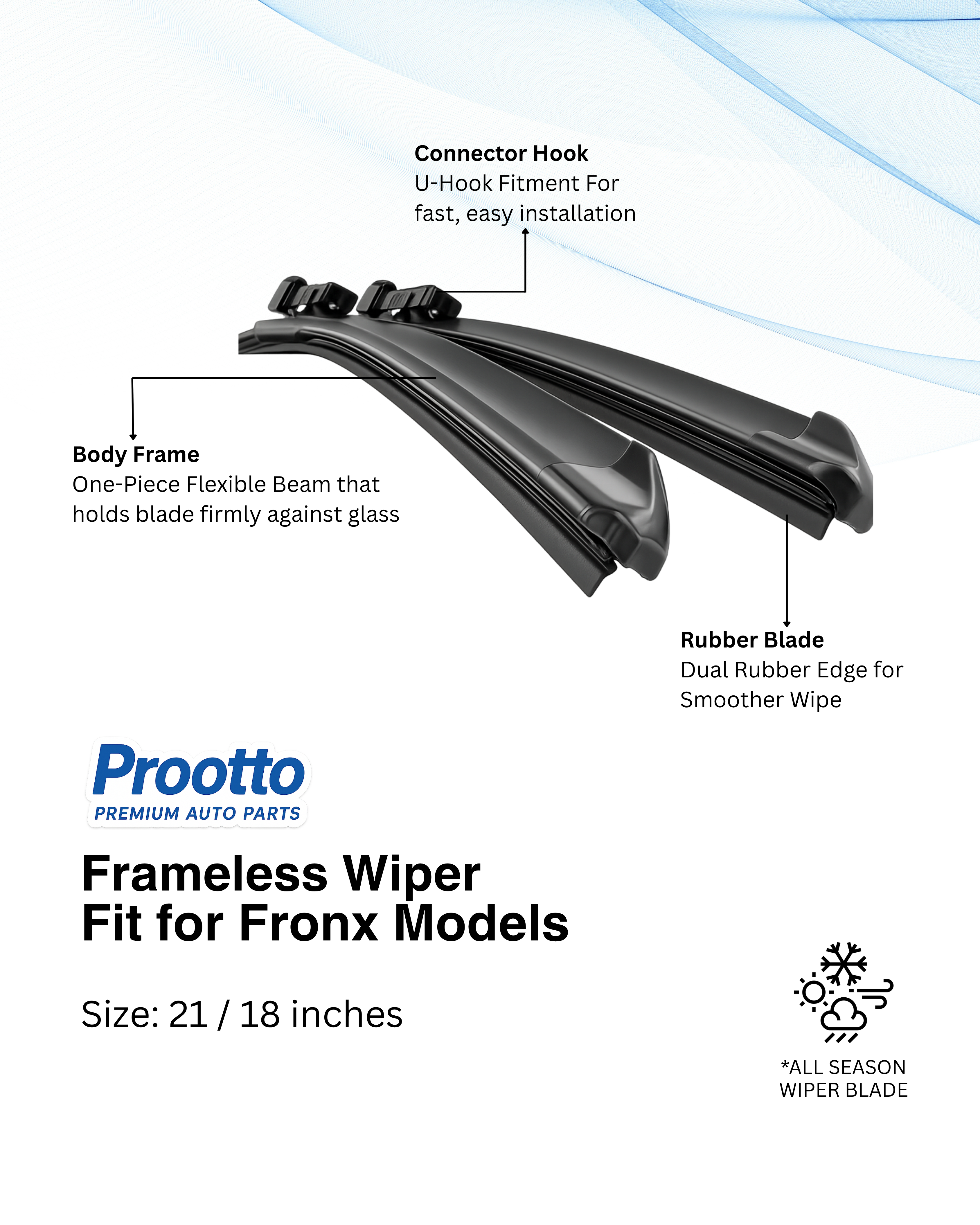 Prootto Wiper Blades for Maruti Fronx – Hybrid, Frameless & Conventional