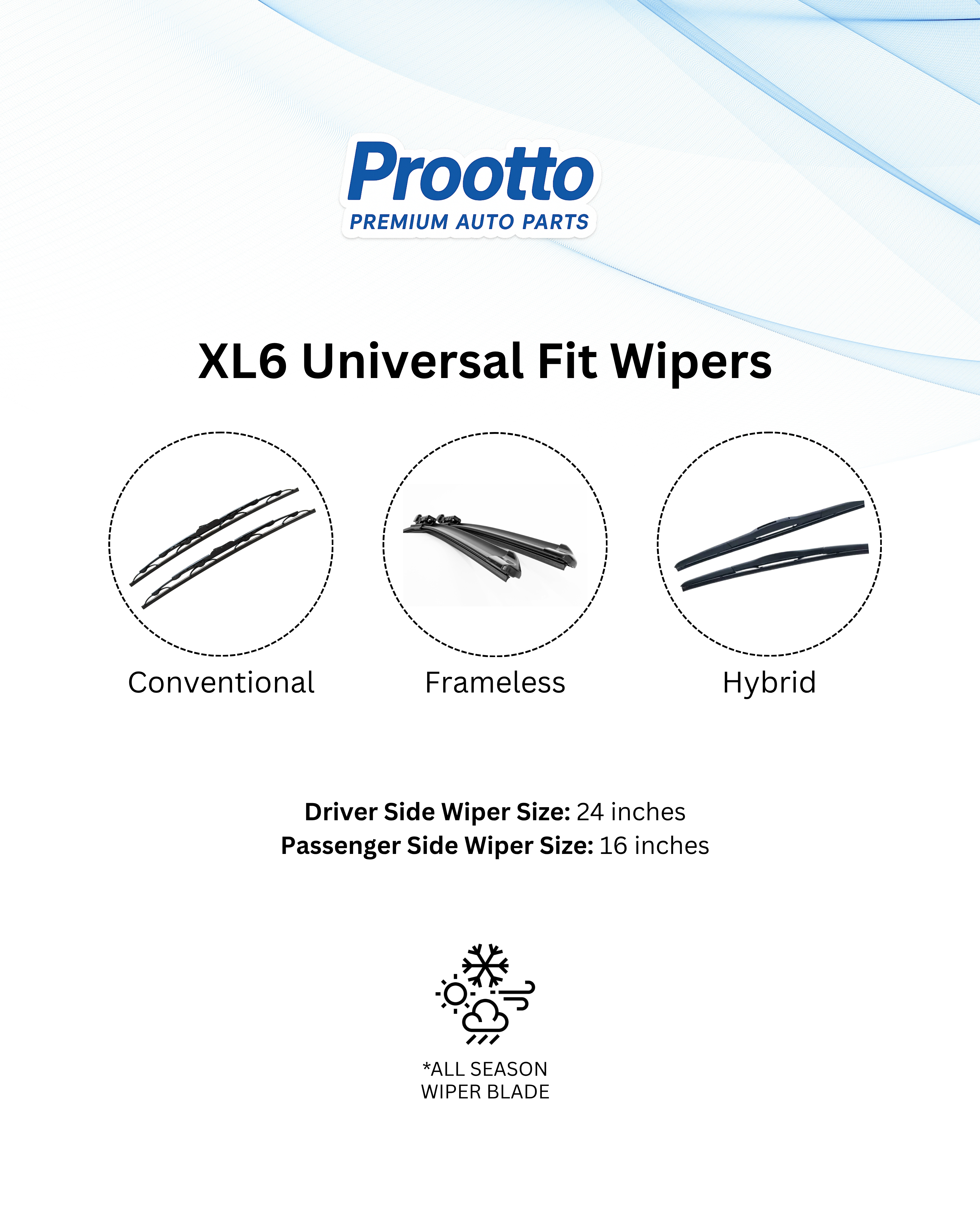 Prootto Wiper Blades for Maruti XL6 – Hybrid, Frameless & Conventional