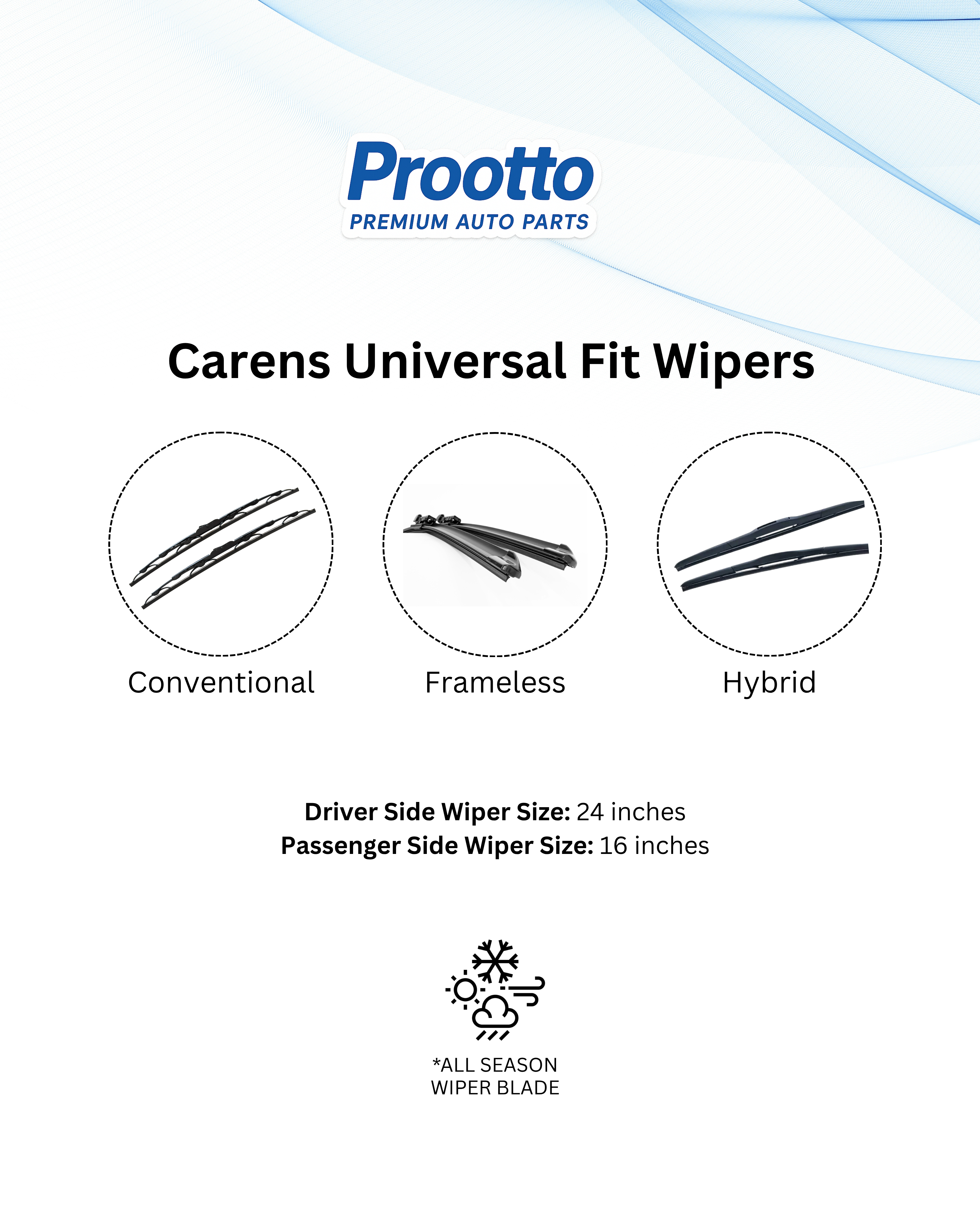 Prootto Wiper Blades for Kia Carens Wiper Blades (2022-Present) - Hybrid, Frameless & Conventional