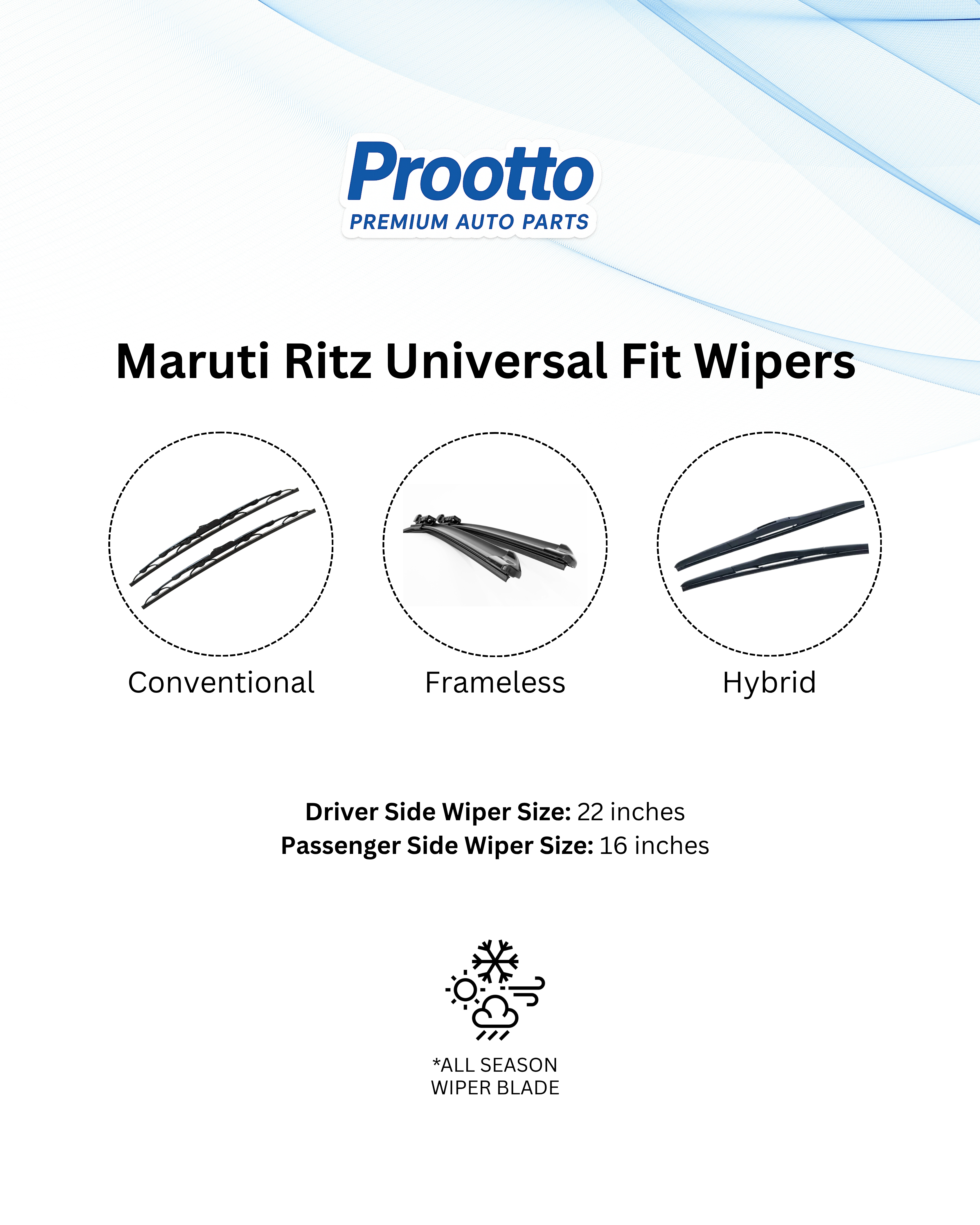 Maruti Ritz Wiper Blades (22”/16”) – Prootto Premium Range