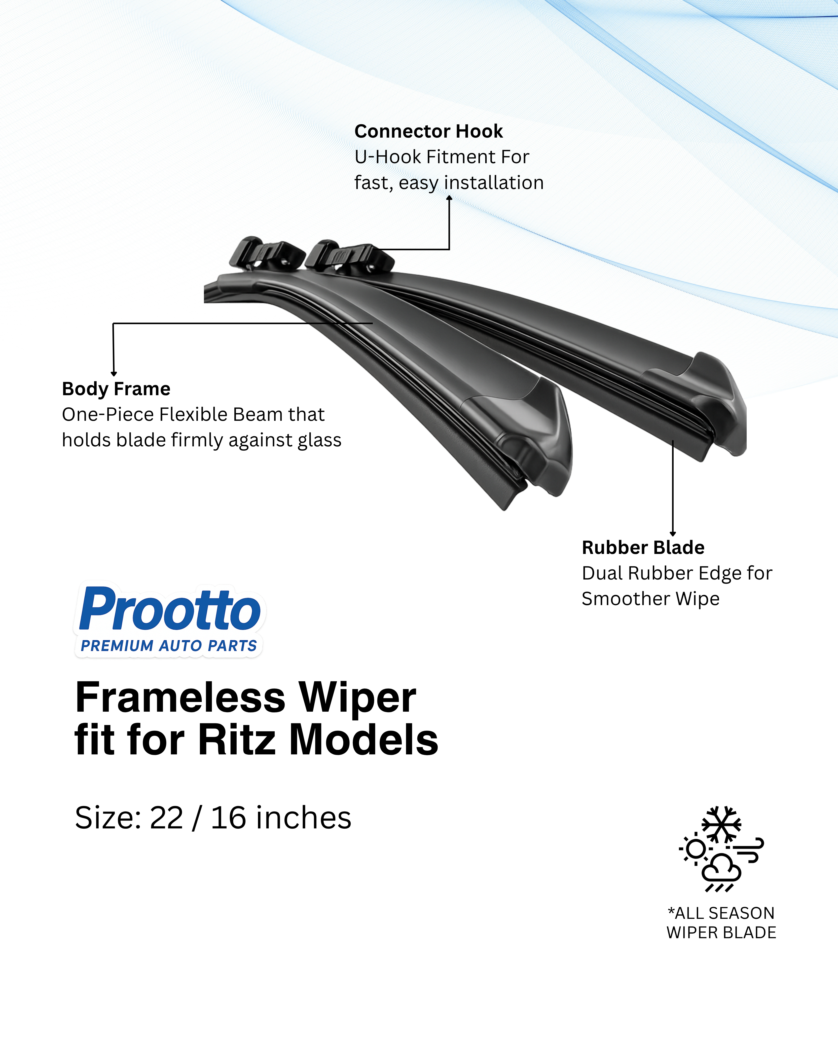 Maruti Ritz Wiper Blades (22”/16”) – Prootto Premium Range
