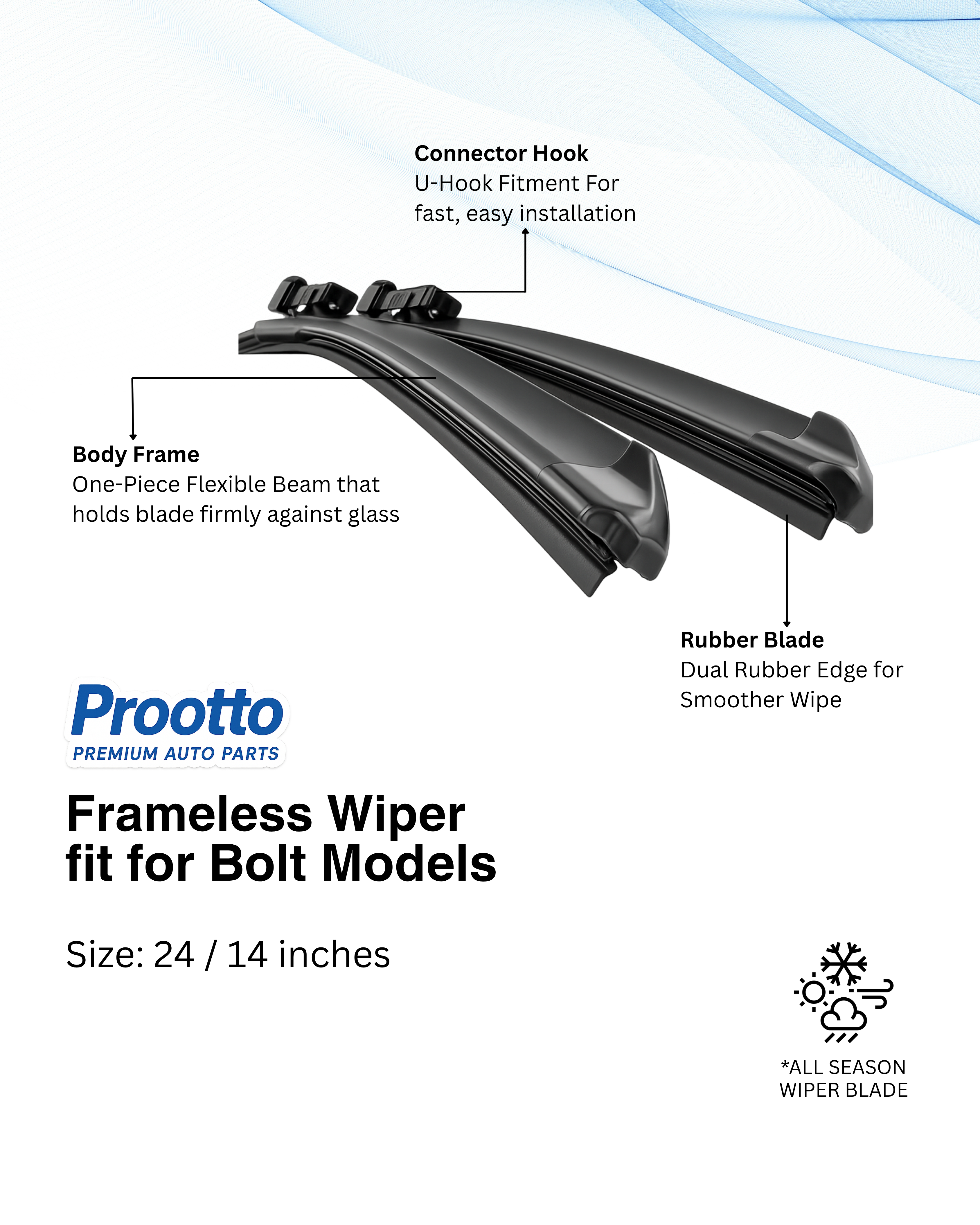 Tata Bolt Wiper Blades (24”/14”) – Prootto Premium Range