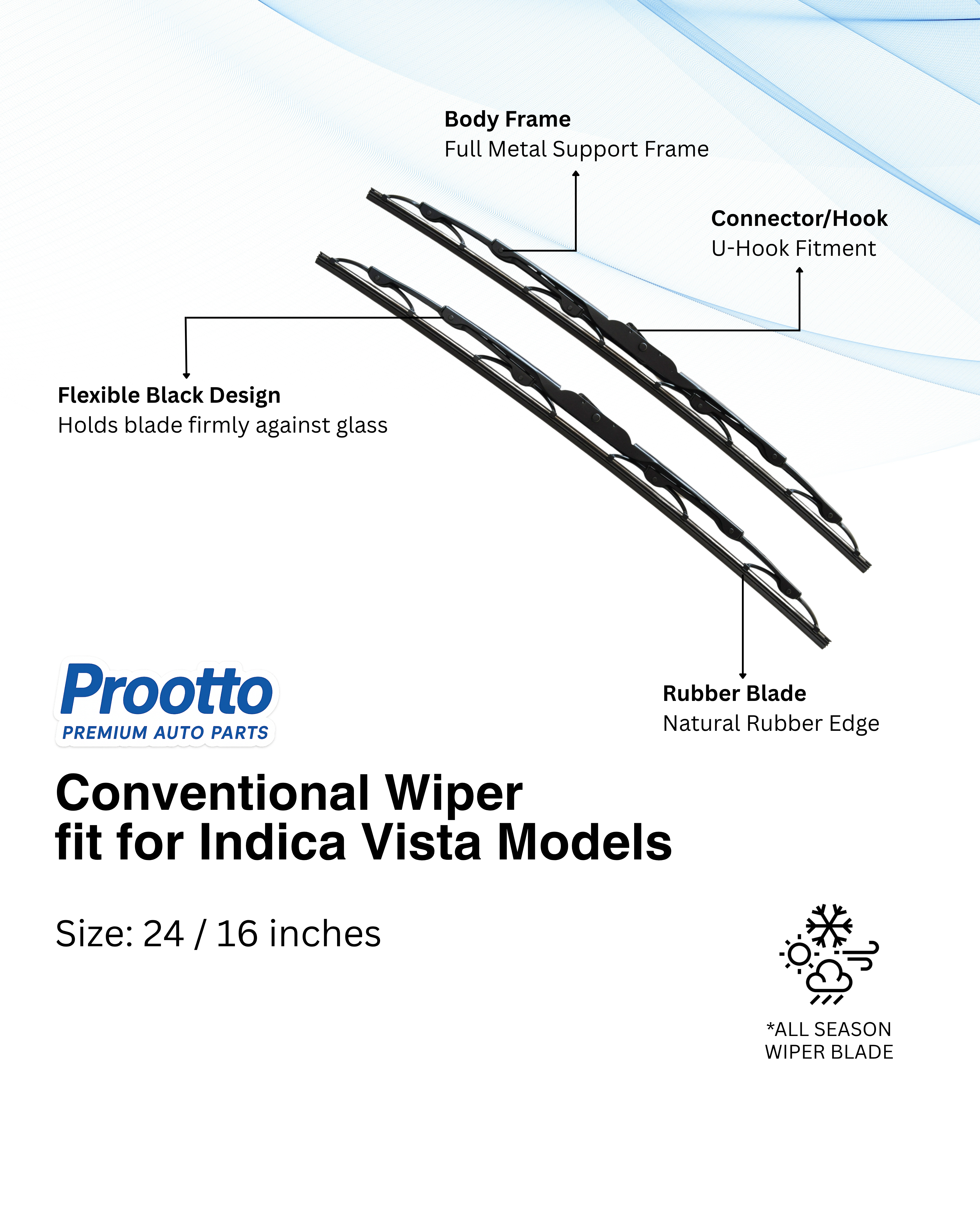 Tata Indica Vista Wiper Blades (24”/16”) – Prootto Premium Range