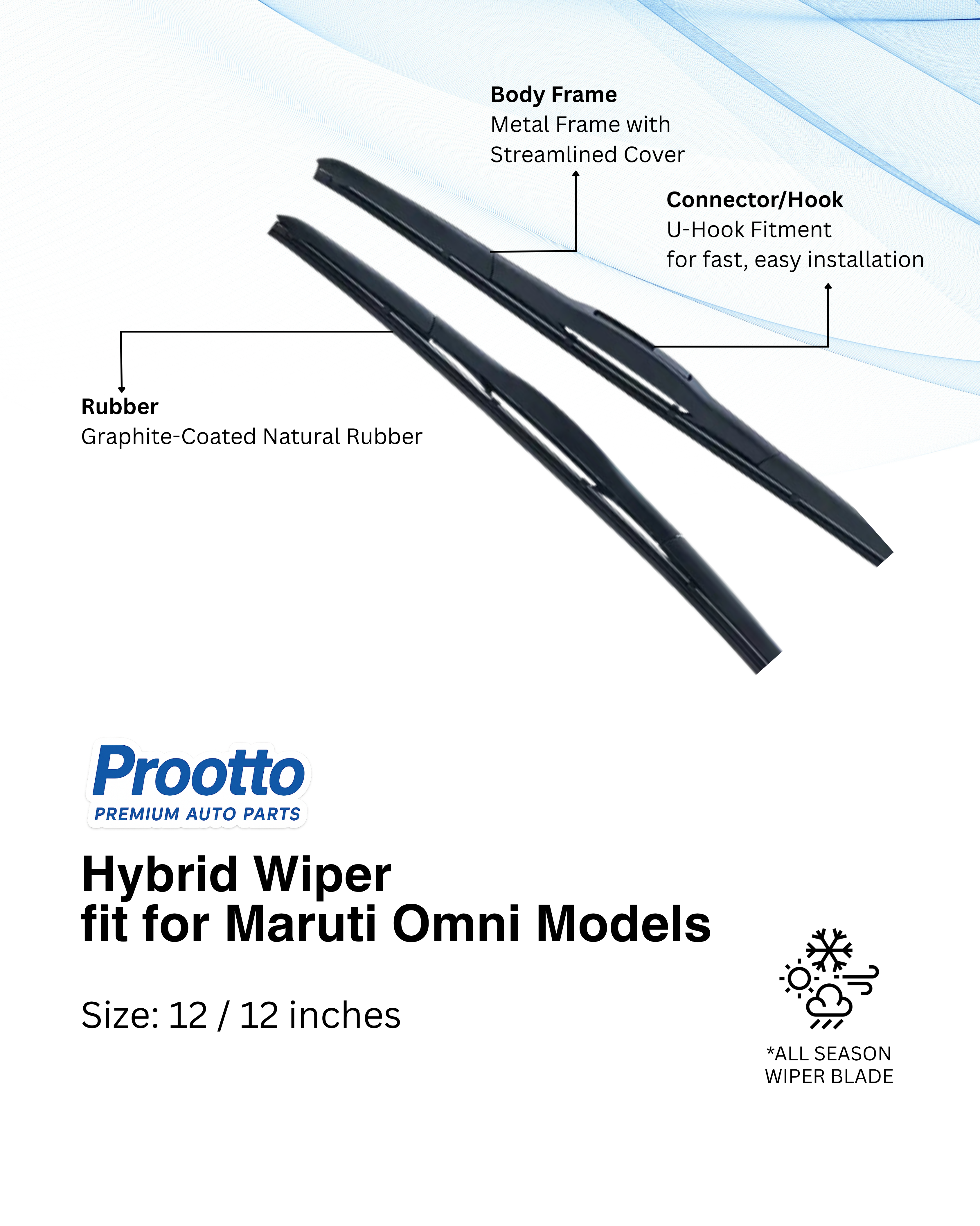 Maruti Omni Wiper Blades (12”/12”) – Prootto Premium Range