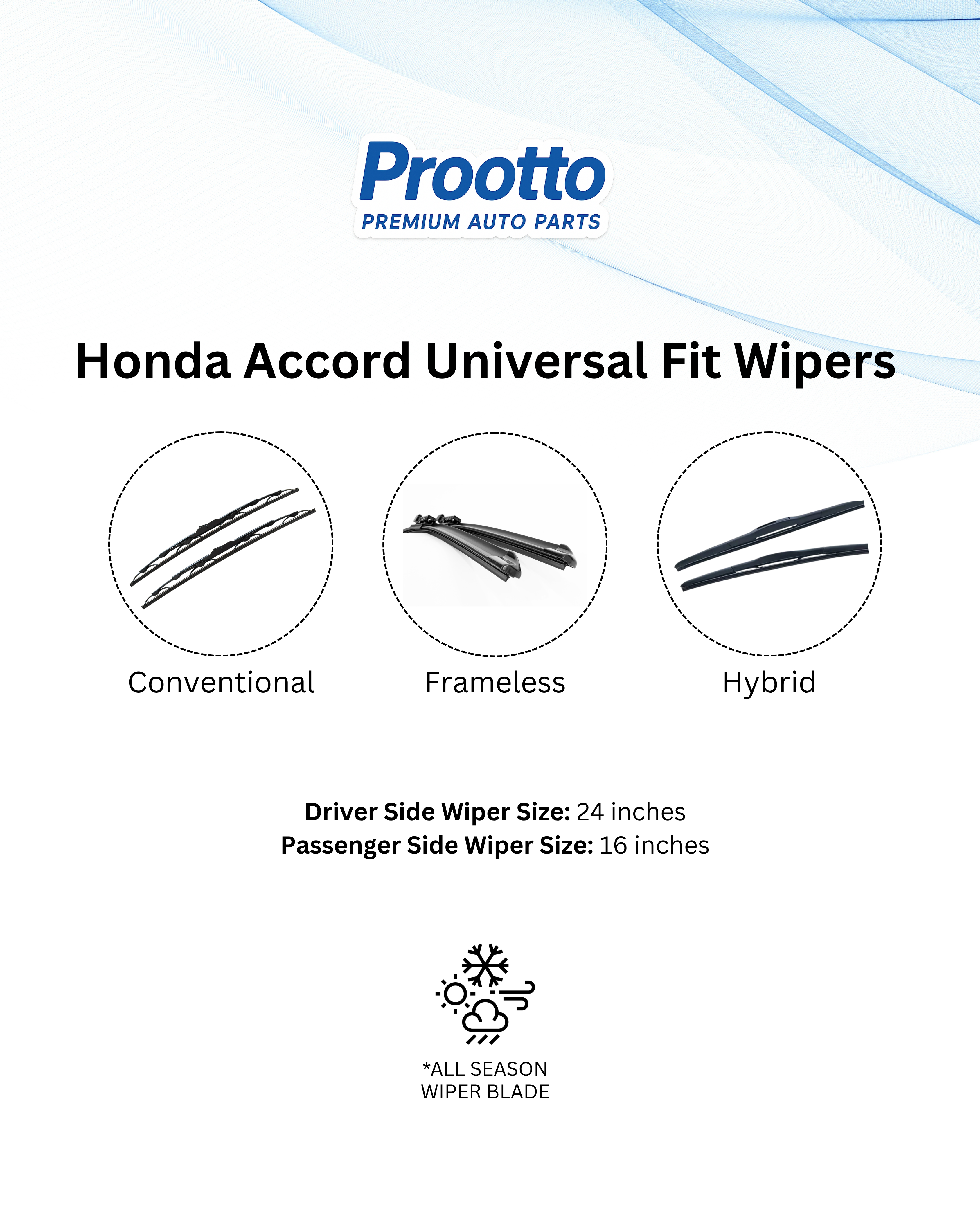 Honda Accord Wiper Blades (24”/16”) – Prootto Premium Range (2003–2019)
