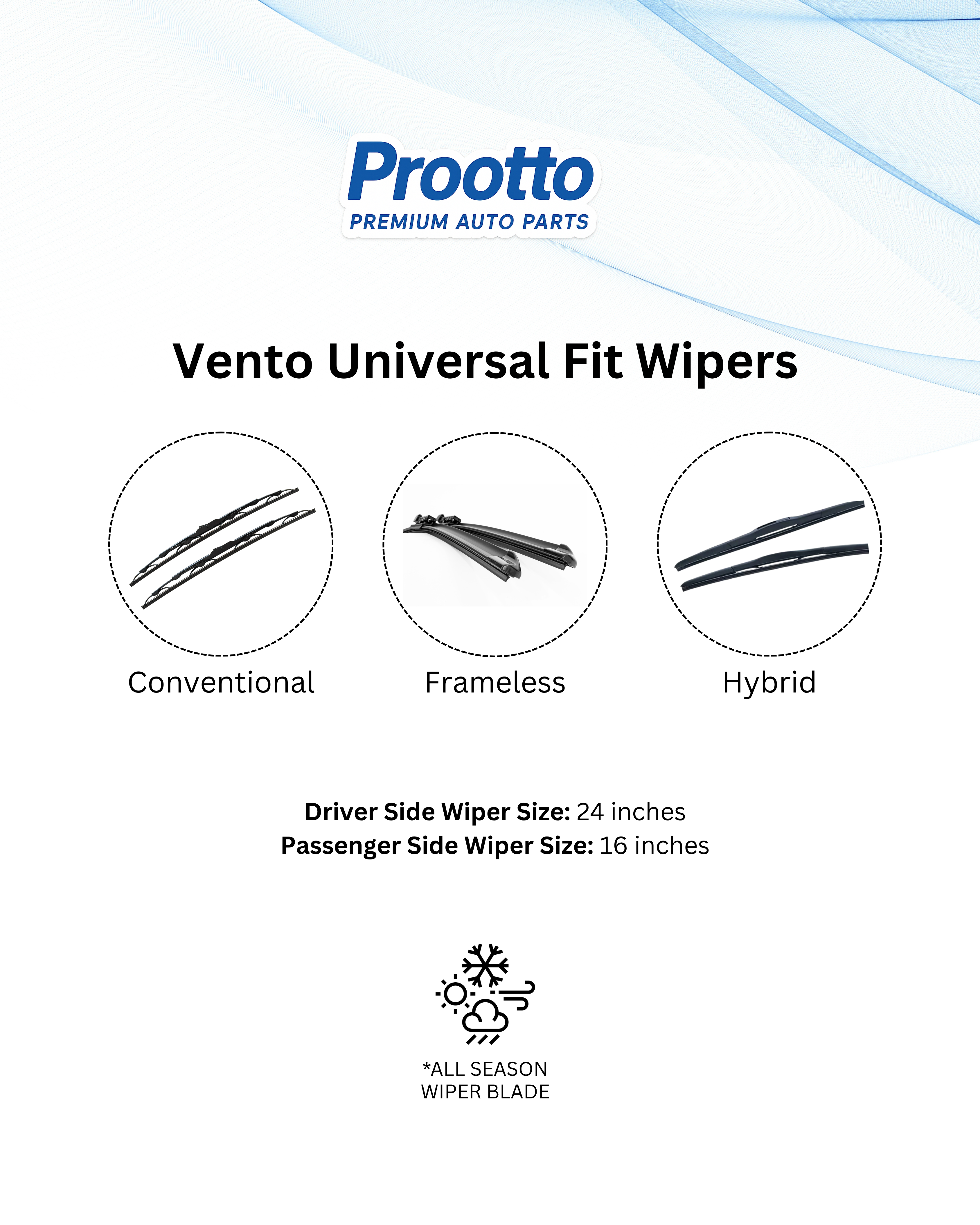 Volkswagen Vento Wiper Blades (24”/16”) – Prootto Premium Range