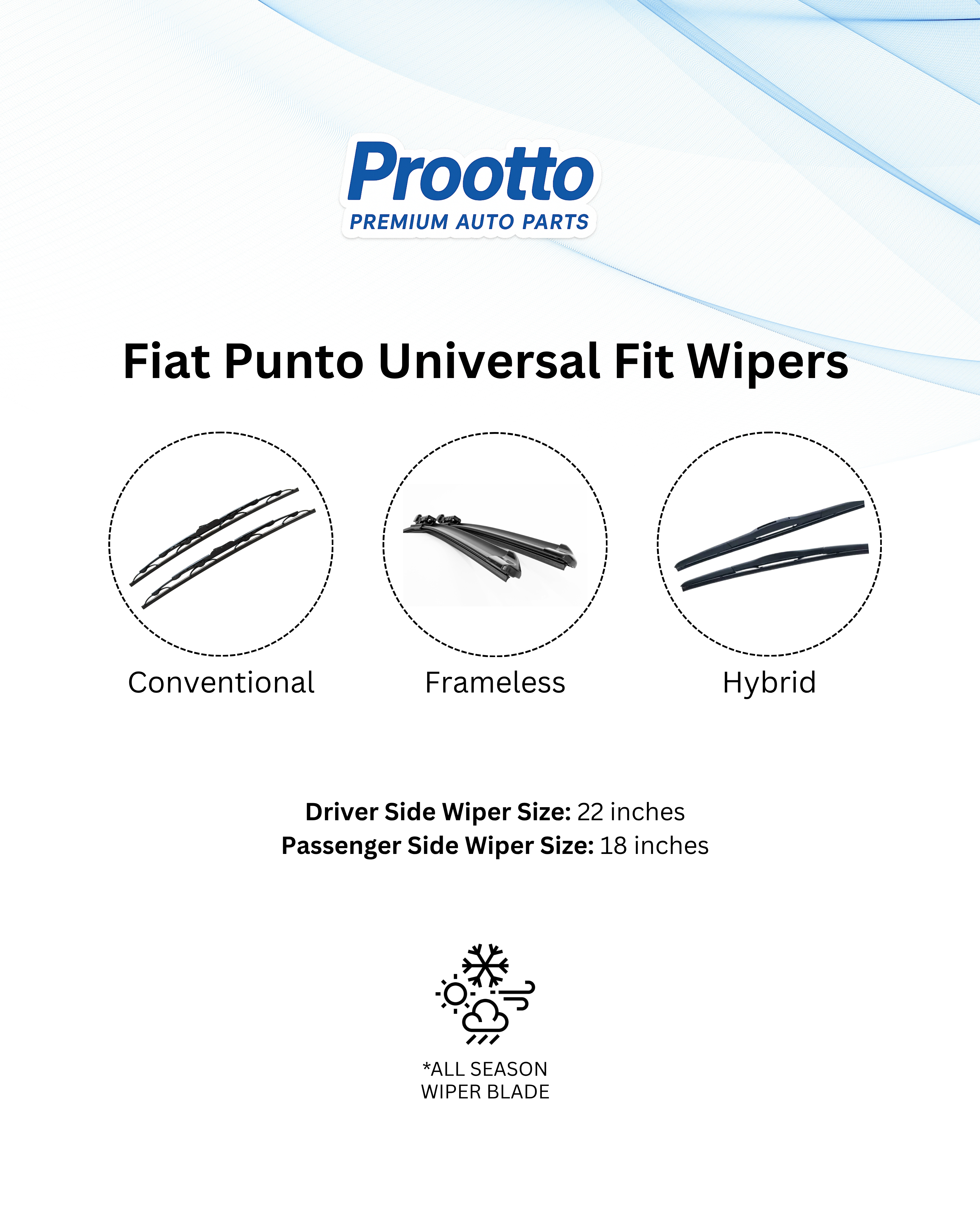 Fiat Punto Wiper Blades (22”/18”) – All Models & Variants – Prootto Premium Range