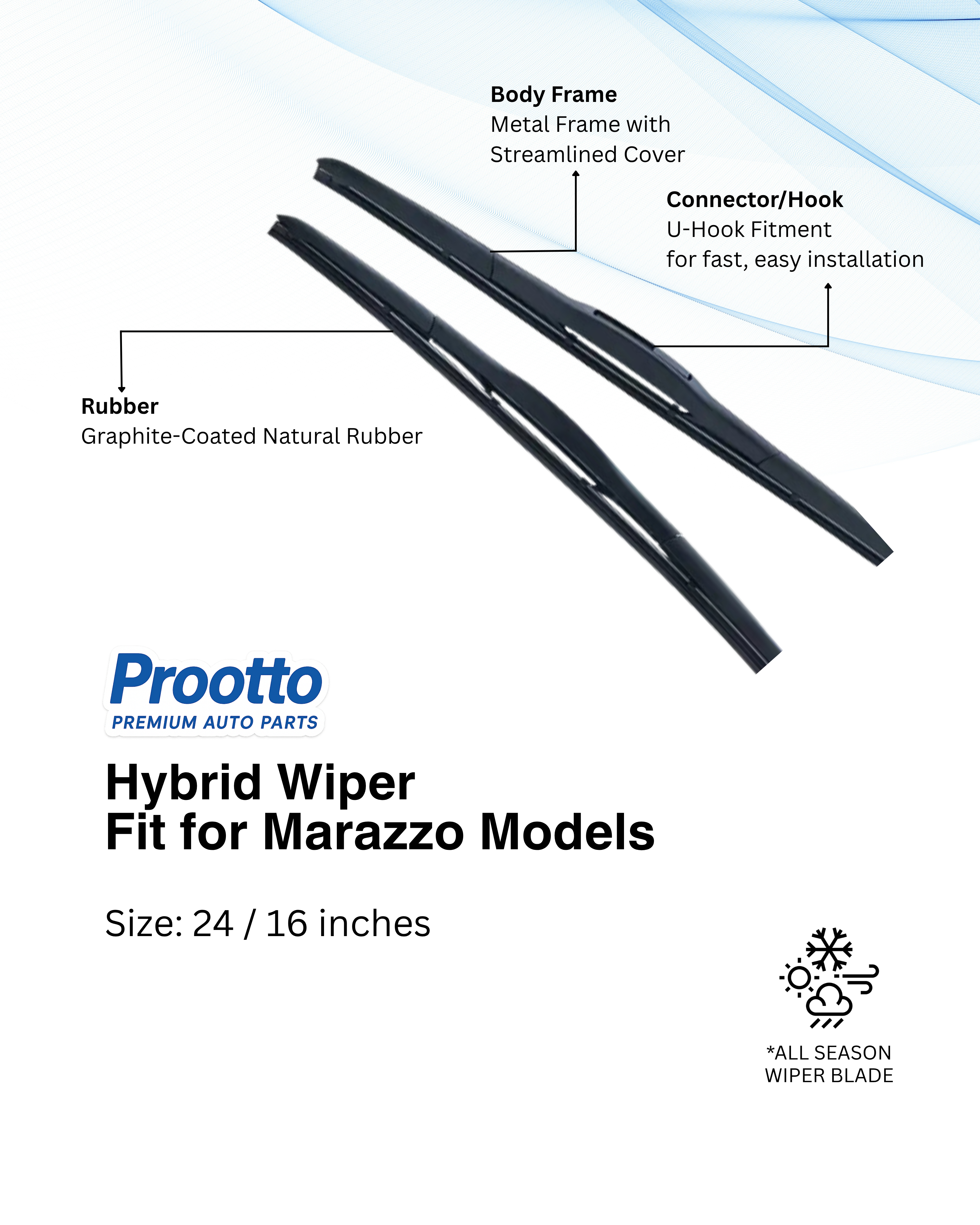 Prootto Wiper Blades for Mahindra Marazzo – Hybrid, Frameless & Conventional 