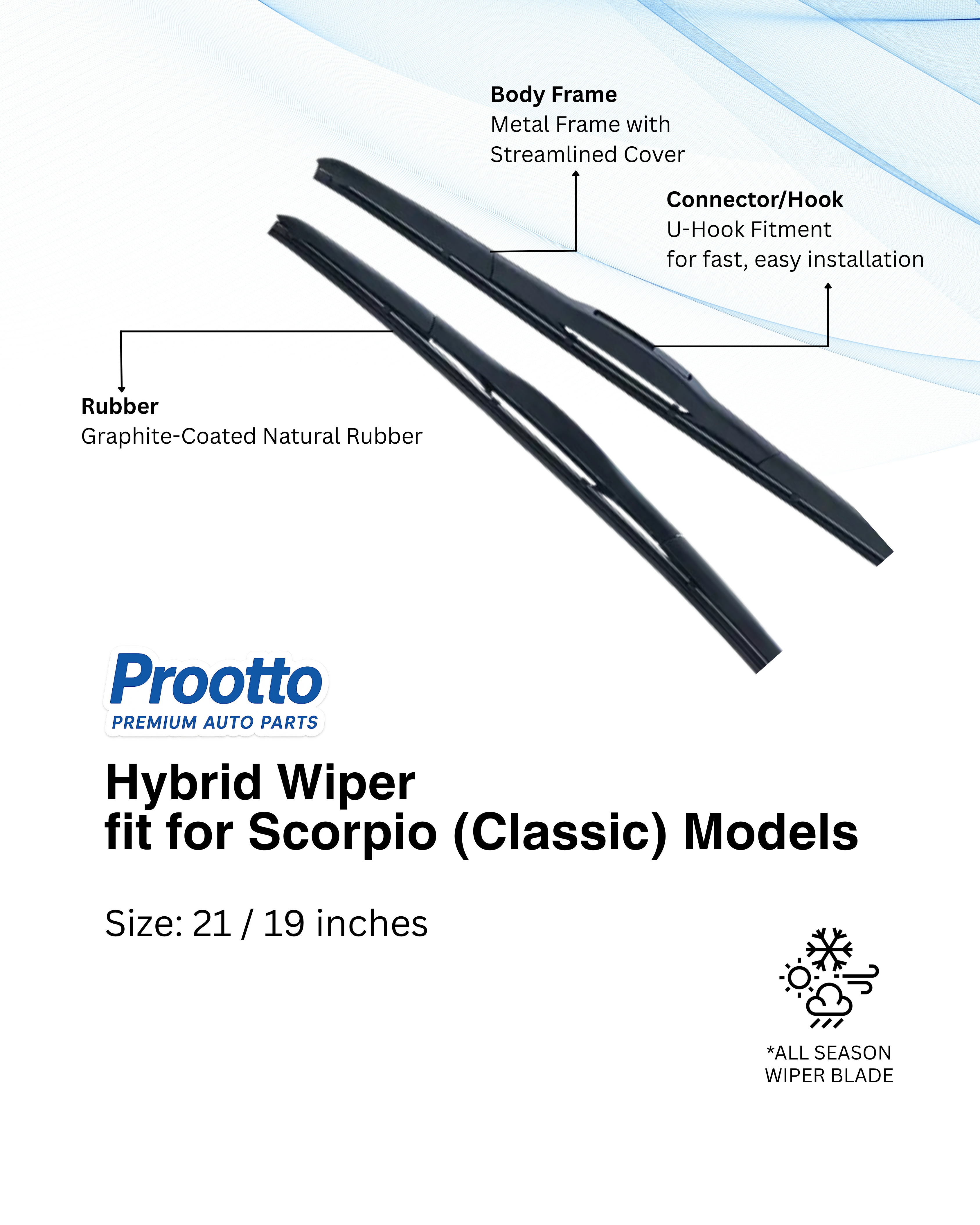 Mahindra Scorpio Wiper Blades (21”/19”) – Prootto Premium Range