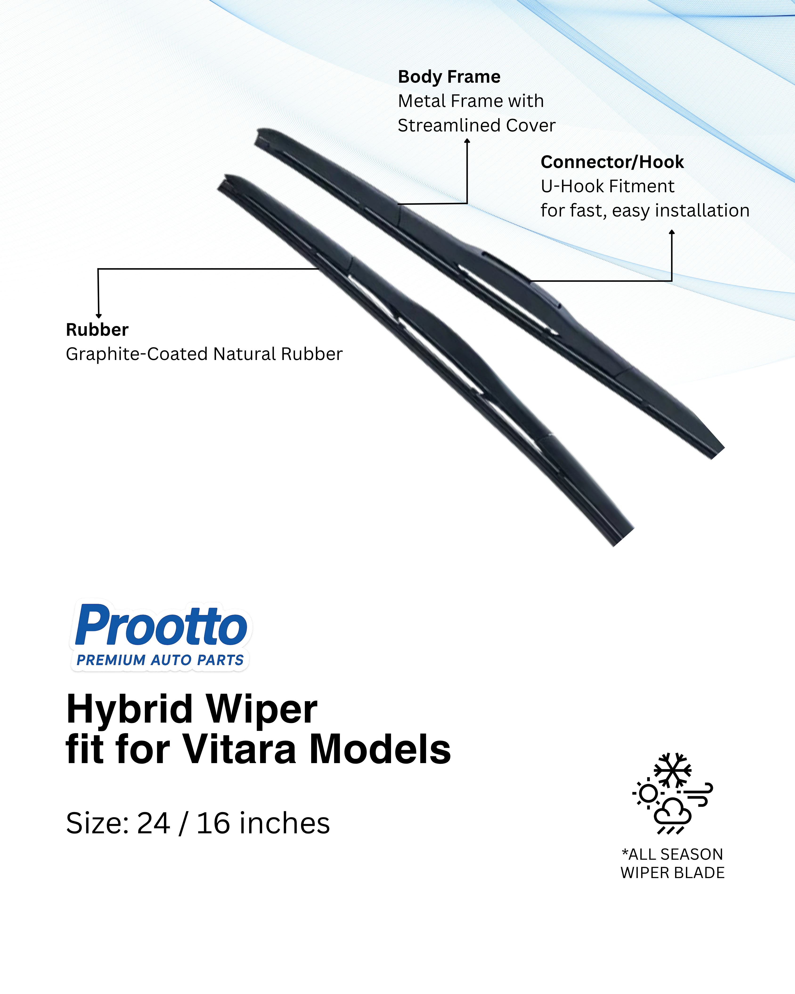 Maruti Suzuki Vitara Brezza Wiper Blades (24”/16”) – Prootto Premium Range