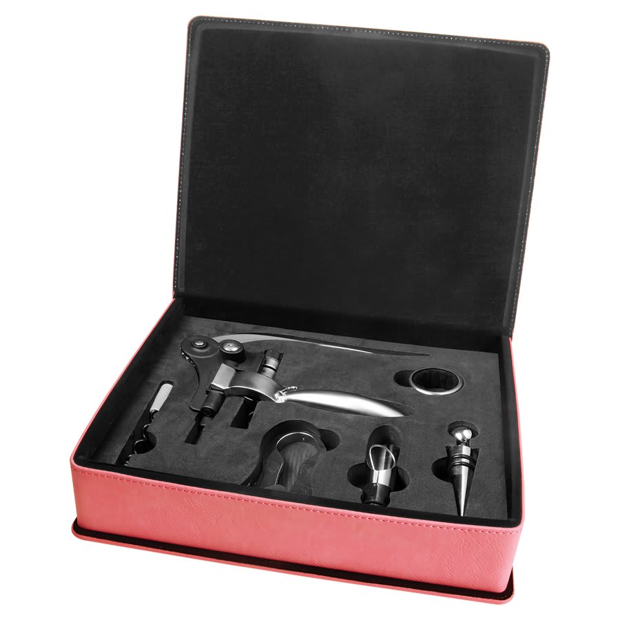 Pink Leatherette 5 Piece Wine Tool Set