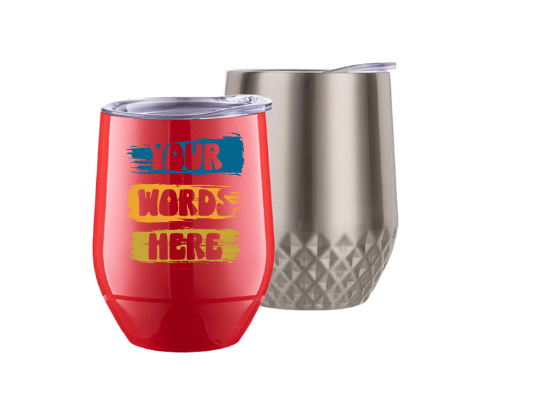 Stemless Wine Glass in Red or Stainless Steel and lid