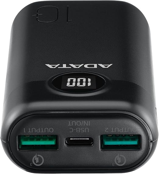 ADATA P10000QCD Powerbank Batería Portátil de Carga Rápida, de 10000 mAh con Pantalla Digital,(Modelo AP10000QCD-DGT-CBK)