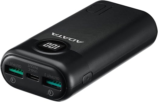 ADATA P10000QCD Powerbank Batería Portátil de Carga Rápida, de 10000 mAh con Pantalla Digital,(Modelo AP10000QCD-DGT-CBK)