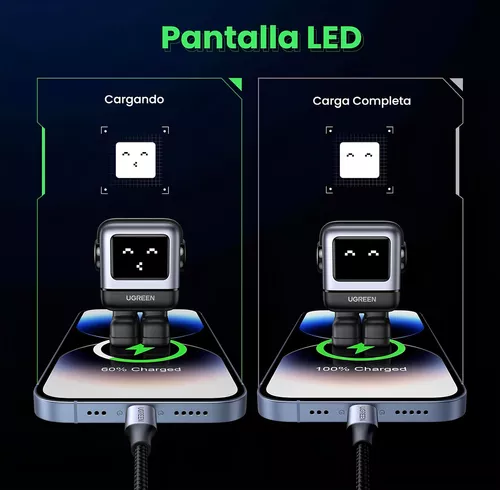 UGREEN 30 W Cargador Tipo C Carga Rapida,Nexode GaNRobot USB C Pantalla Inteligente, Compatible con iPhone 16/15/14/13, Galaxy S24/S23/S22, Pixel 7/8, MacBook Air, iPad Pro,Negro