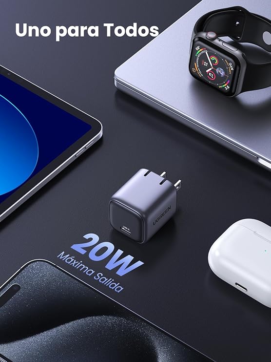 UGREEN Nexode 20W Mini Cargador USB C GAN Portátil, Carga Rapida PD Tipo C para Compatible con iPhone 16 15 14 13 Pro MAX, Galaxy S24/S23/S21, iPad Pro,Xiaomi,Huawei