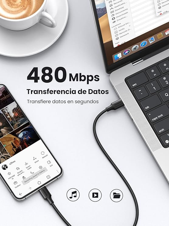 Cable USB-C A USB-C Ugreen 50997 / 1 Metro / Carga Rápida De Hasta 60W / 480 Mbps / PD3.0 / QC 4.0 / 3.0 / 2.0 