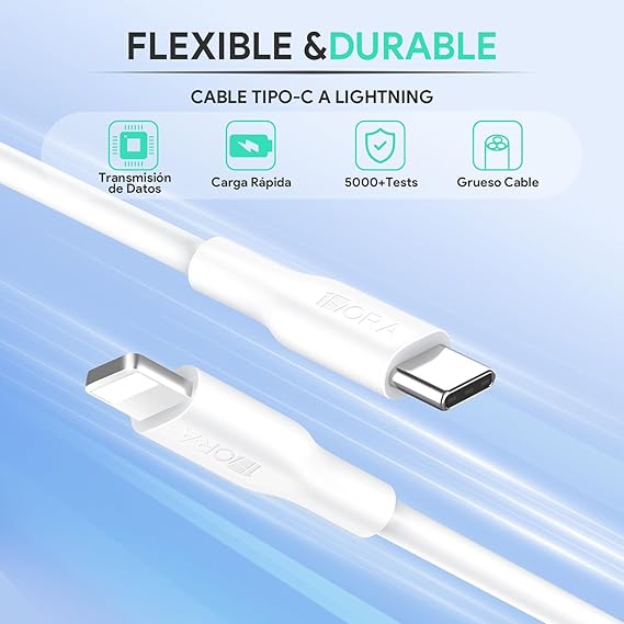 1HORA Combo de Cargador PD 20W TIPOC-IP GAR154 Lightning Carga Rapida 3A