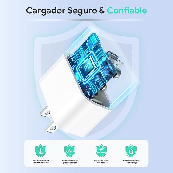1HORA Combo de Cargador PD 20W TIPOC-IP GAR154 Lightning Carga Rapida 3A