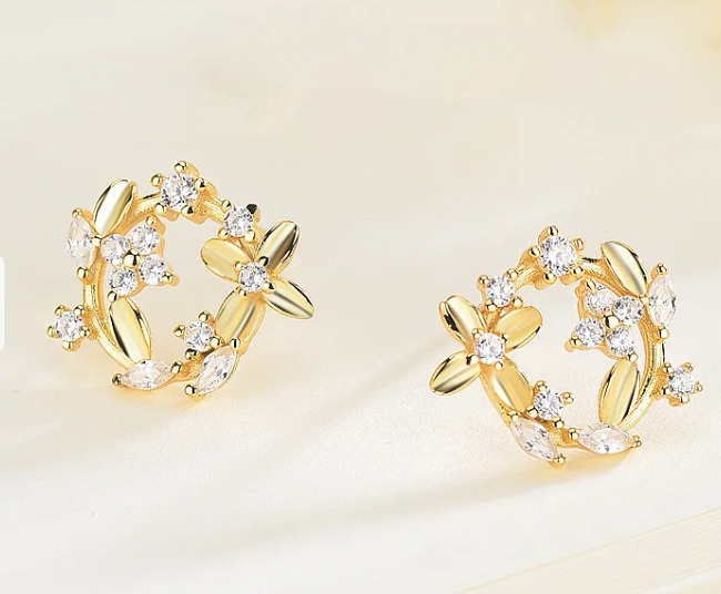 Pendientes de circón de hoja