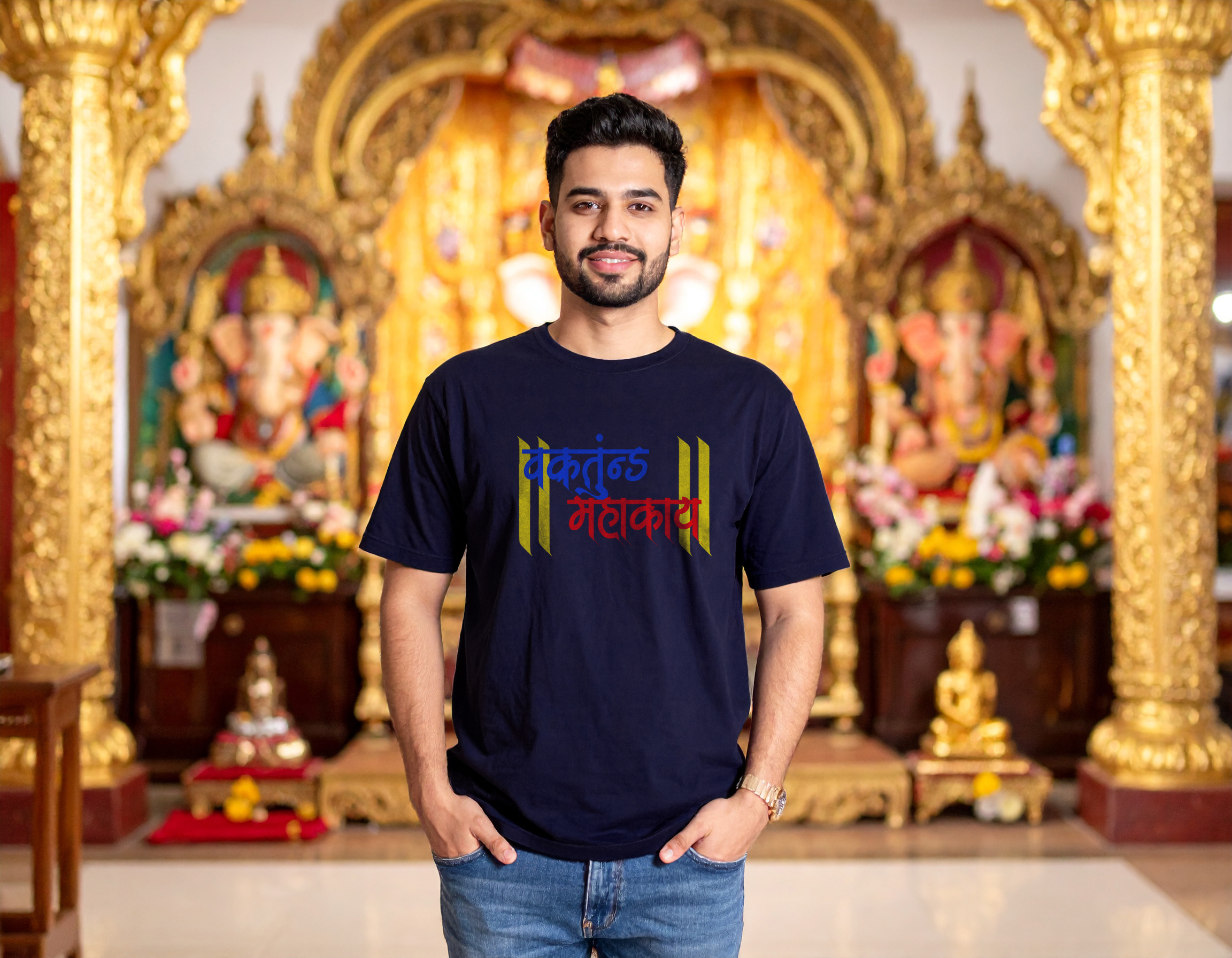 Navy Blue Marathi Graphic T-Shirt
