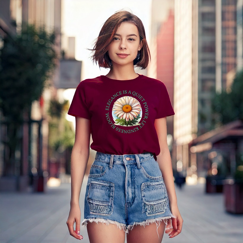 Women's Maroon Daisy Graphic T-Shirt