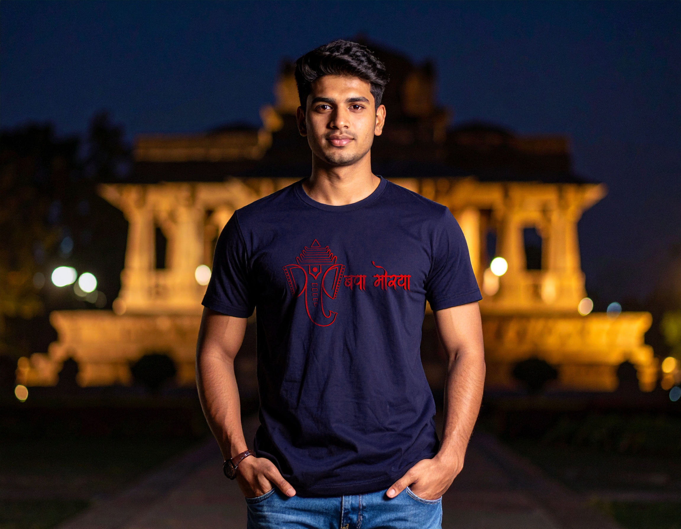 Navy Blue Ganesha Graphic T-Shirt