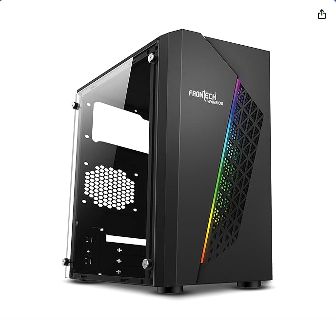 FRONTECH Gaming Computer Cabinet/Gaming Computer Case Warrior with 1 x 80 mm LED Fan and Acrylic Side Glass Panel | 2XUSB 1.0| 1XUSB 3.0| Front Audio (FT-4345)