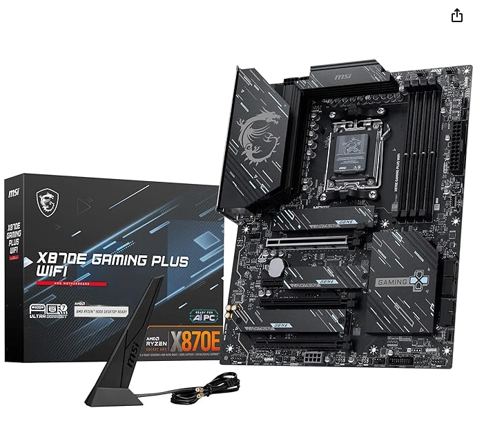 MSI X870E Gaming Plus WiFi Motherboard, ATX - Supports AMD Ryzen 9000/8000 / 7000 Processors, AM5-60A SPS VRM, DDR5 Memory Boost 8400+ MT/s (OC), PCIe 5.0 x16 & 4.0 x16, M.2 Gen5, Wi-Fi 7, 5G LAN