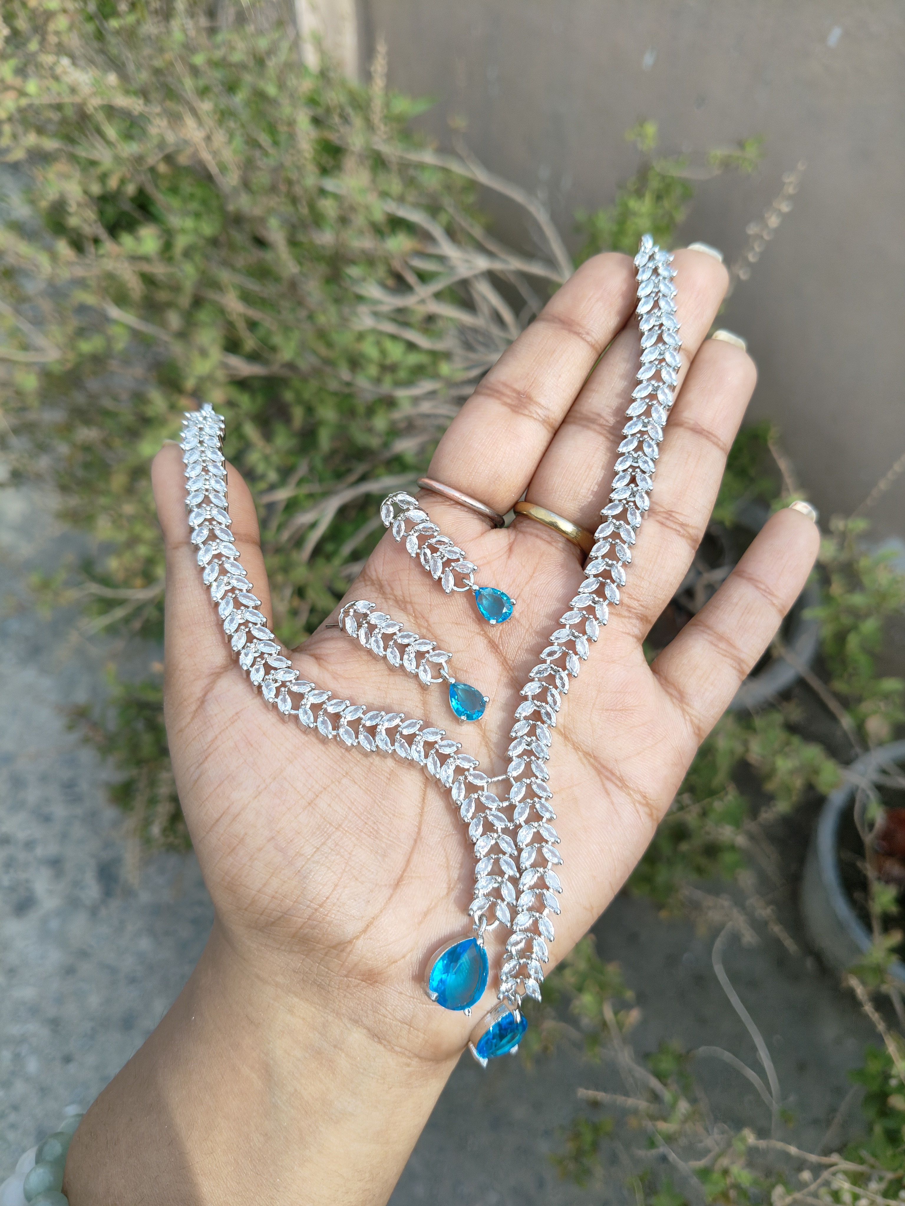 American Diamond Leaf Layer Necklace 