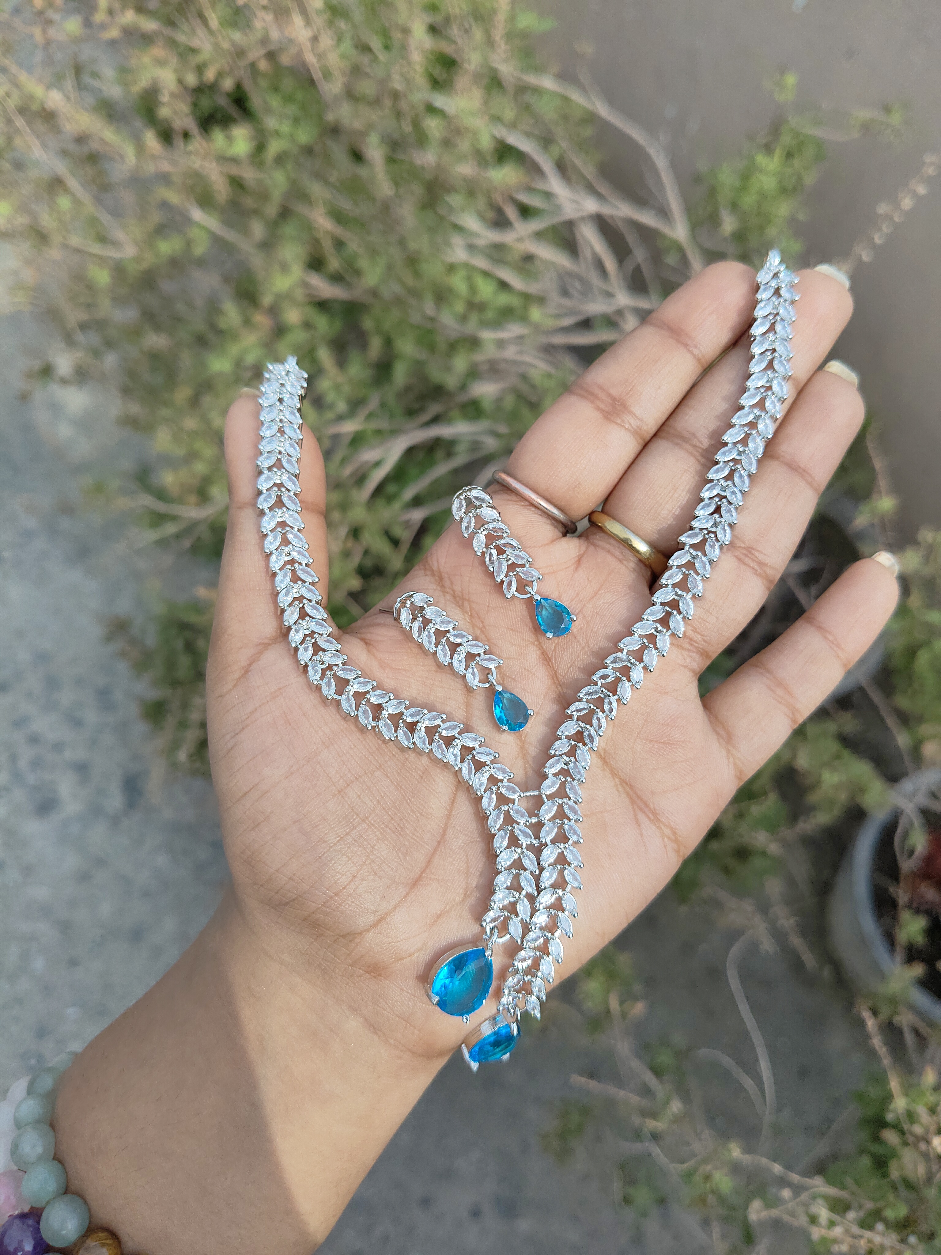 American Diamond Leaf Layer Necklace 