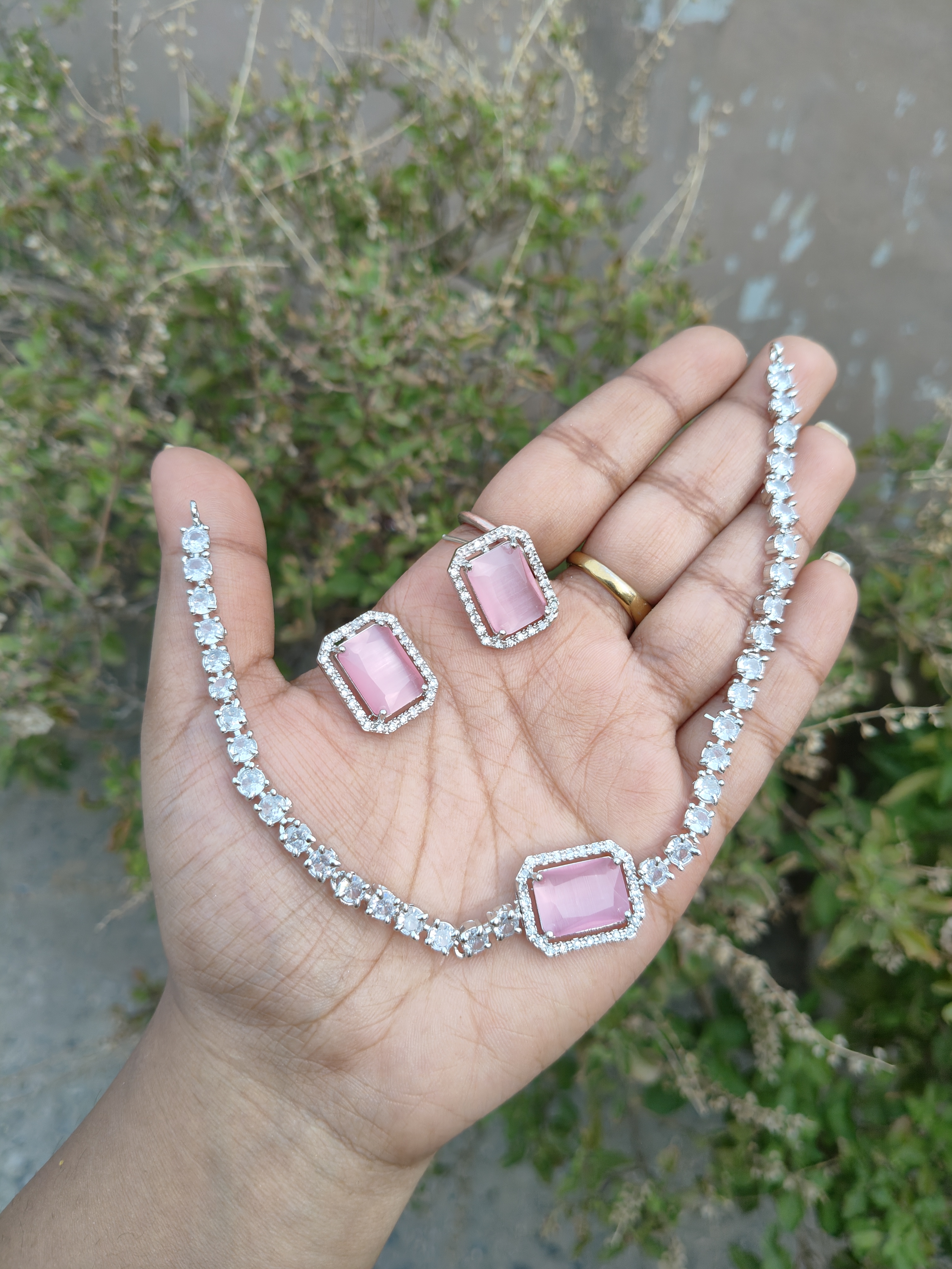 American Diamond Rectangle Stone Necklace