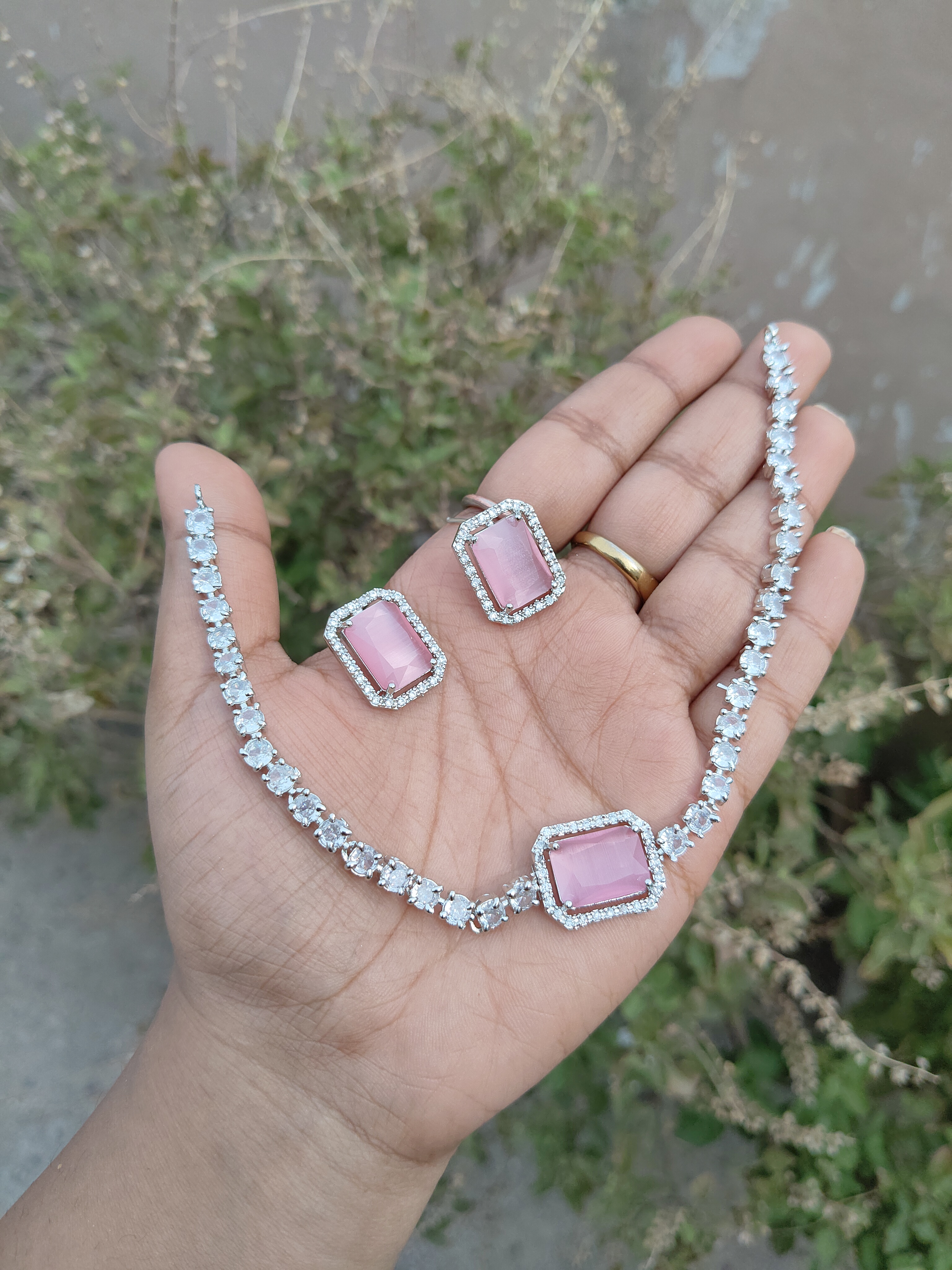 American Diamond Rectangle Stone Necklace