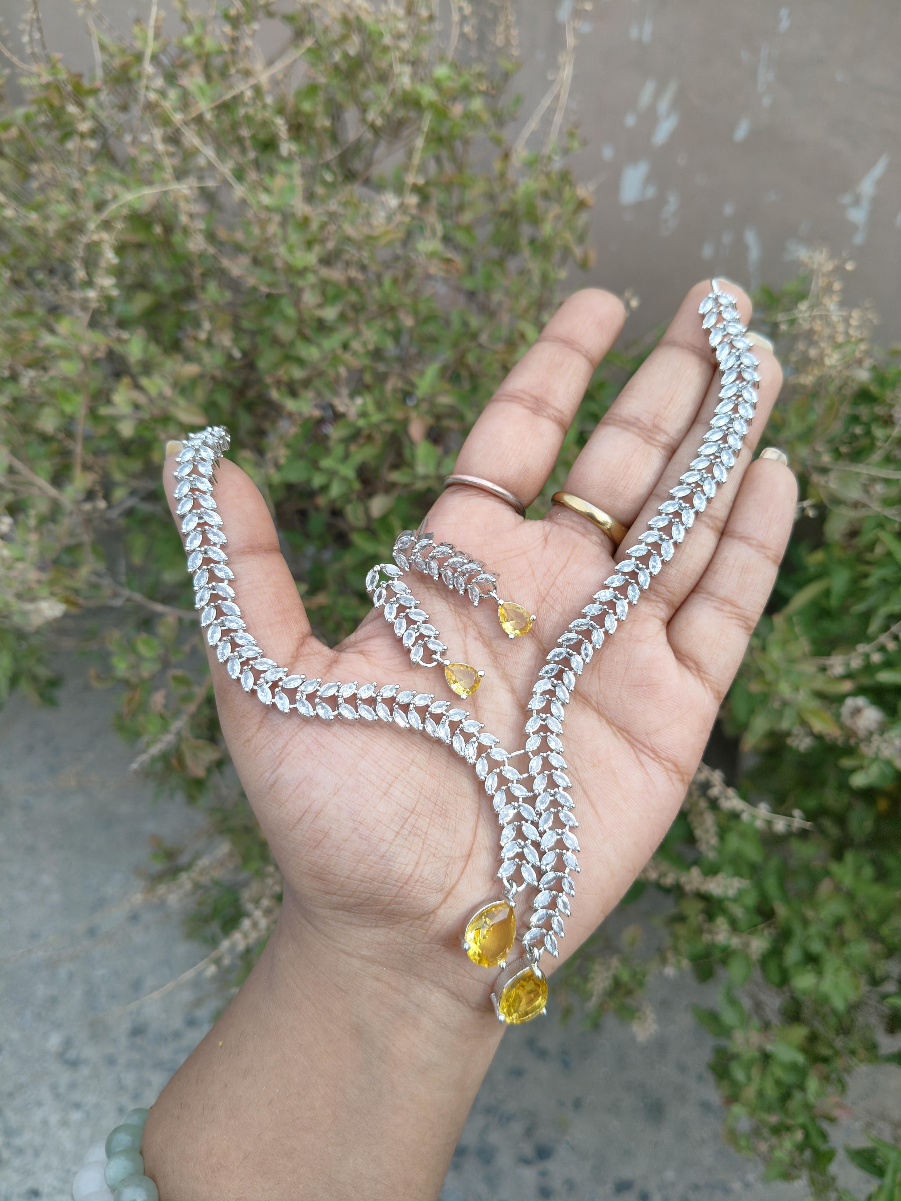 American Diamond Leaf Layer Necklace 