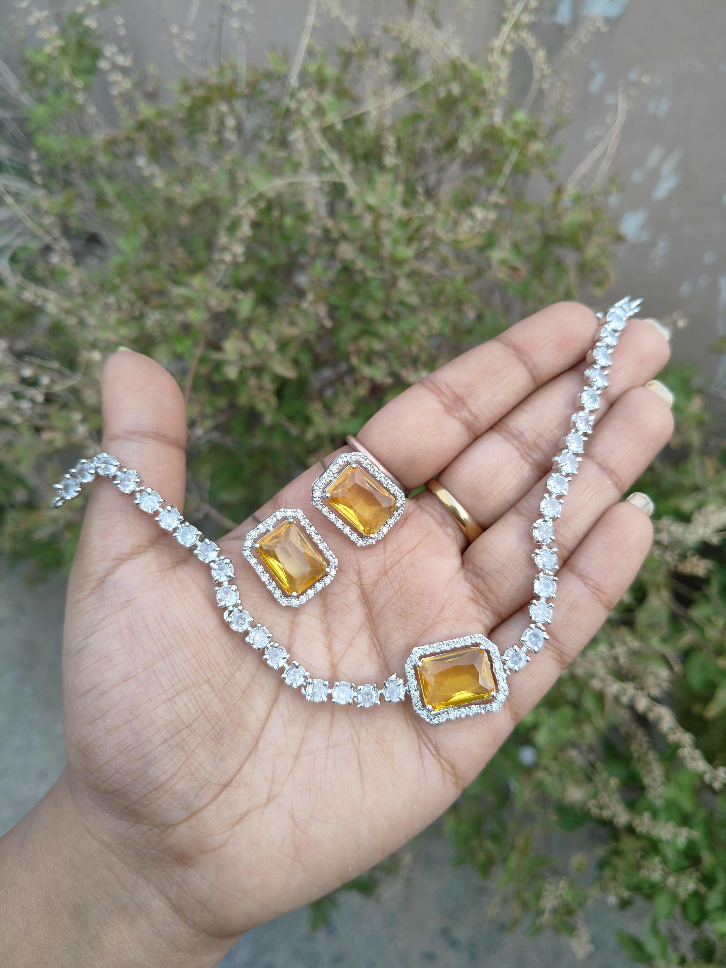 American Diamond Rectangle Stone Necklace