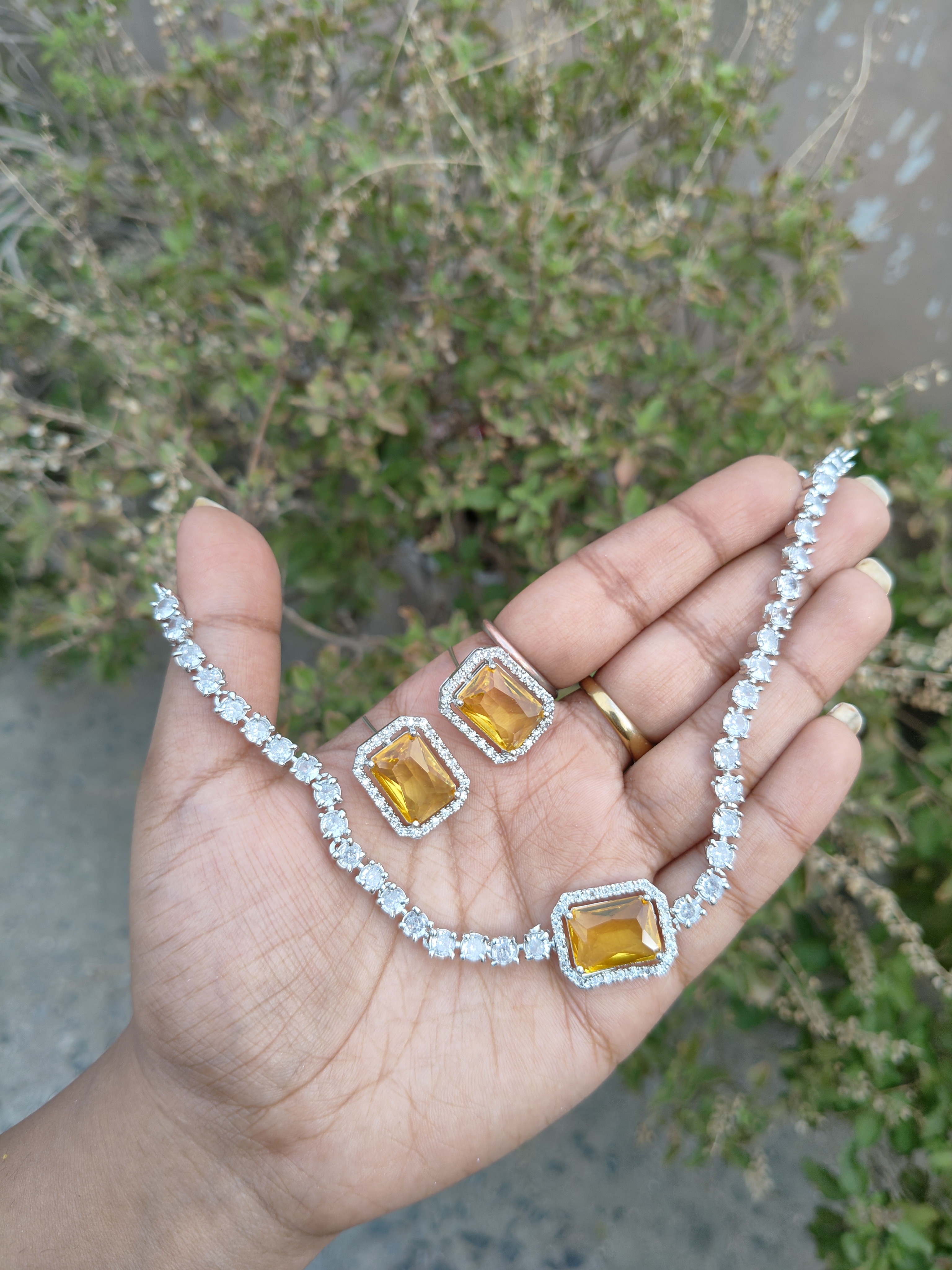 American Diamond Rectangle Stone Necklace