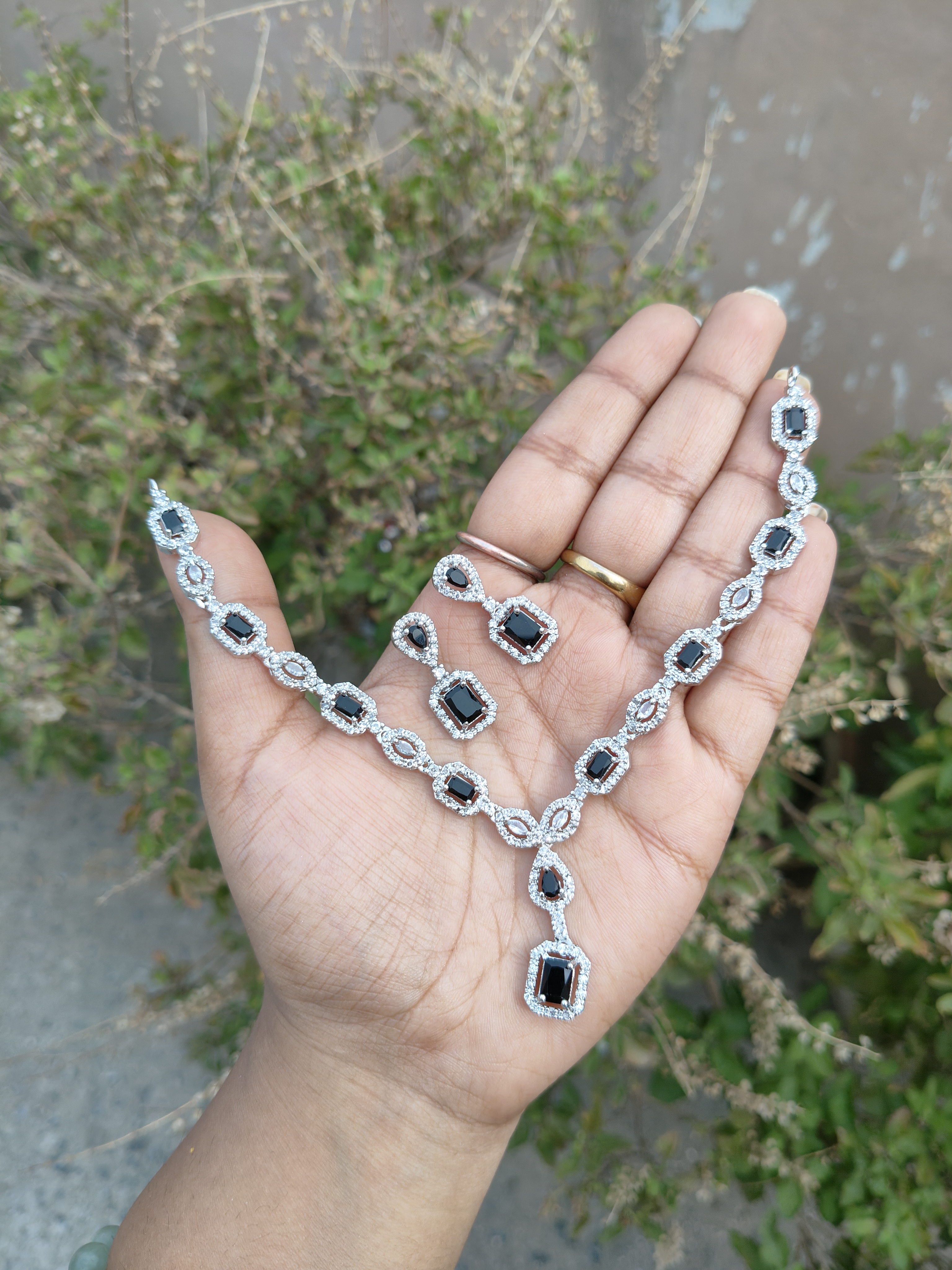 American Diamond Square Stone Necklace 