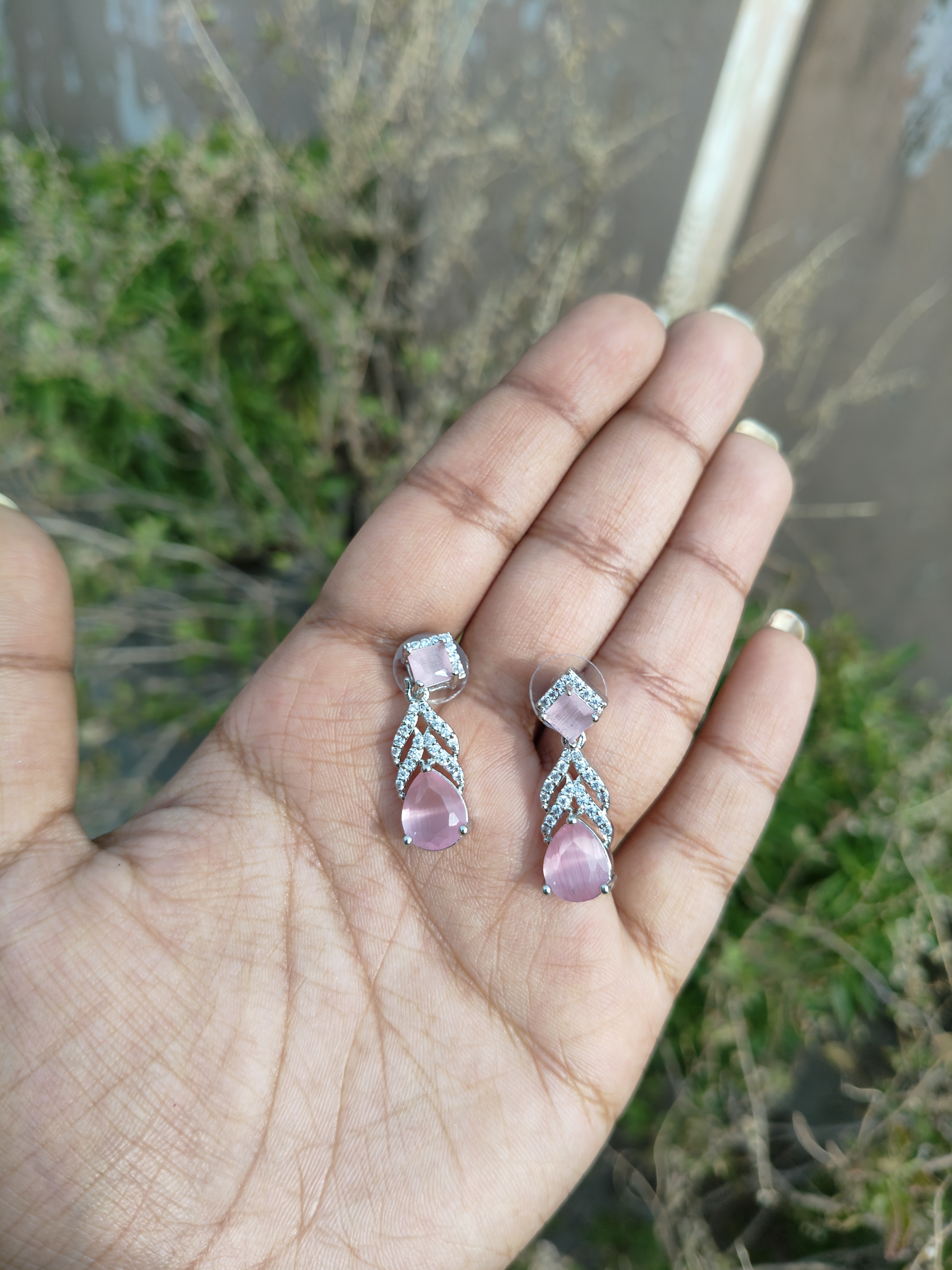 American Diamond Drop Leaf Earrings 