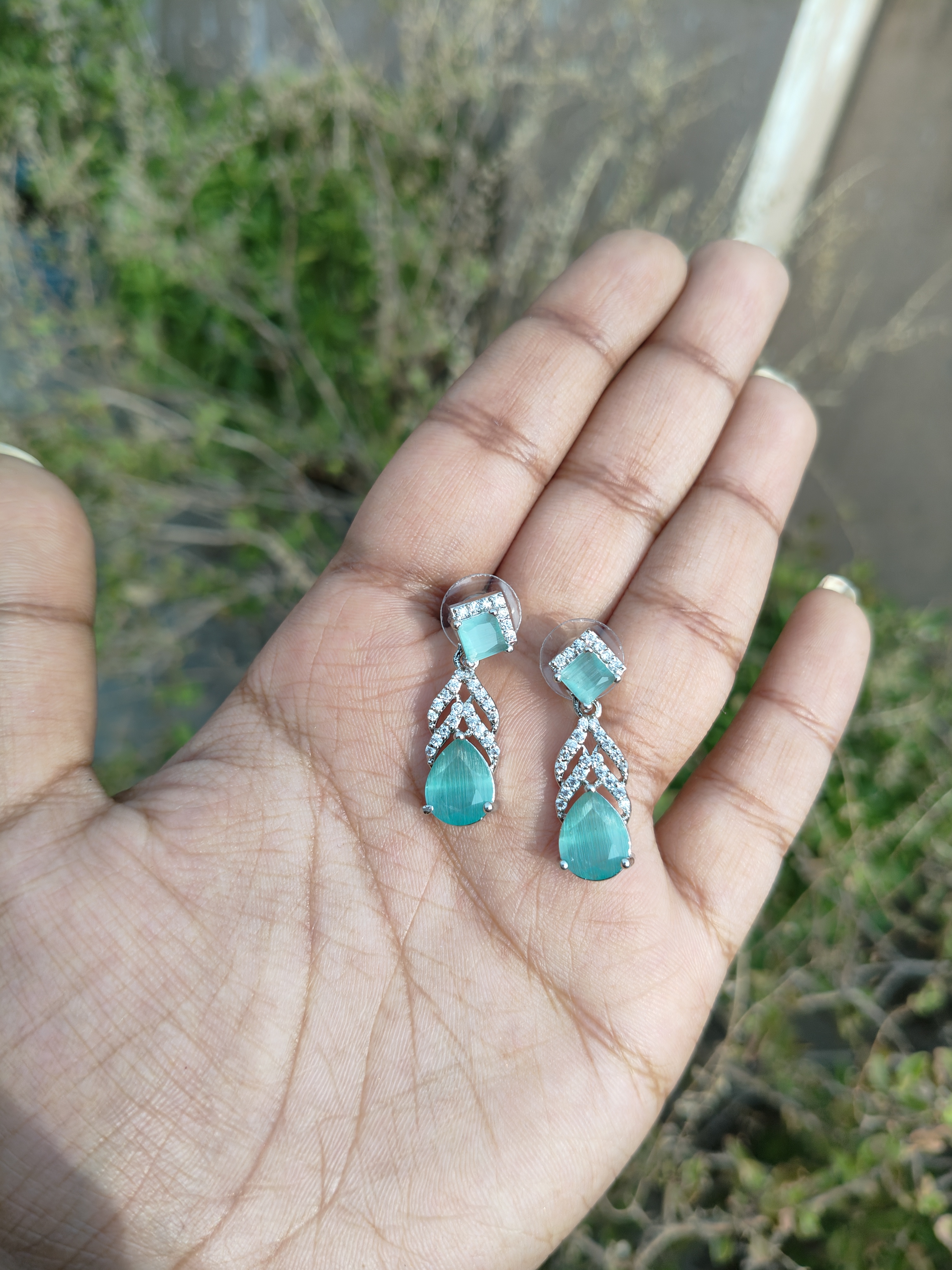 American Diamond Drop Leaf Earrings 