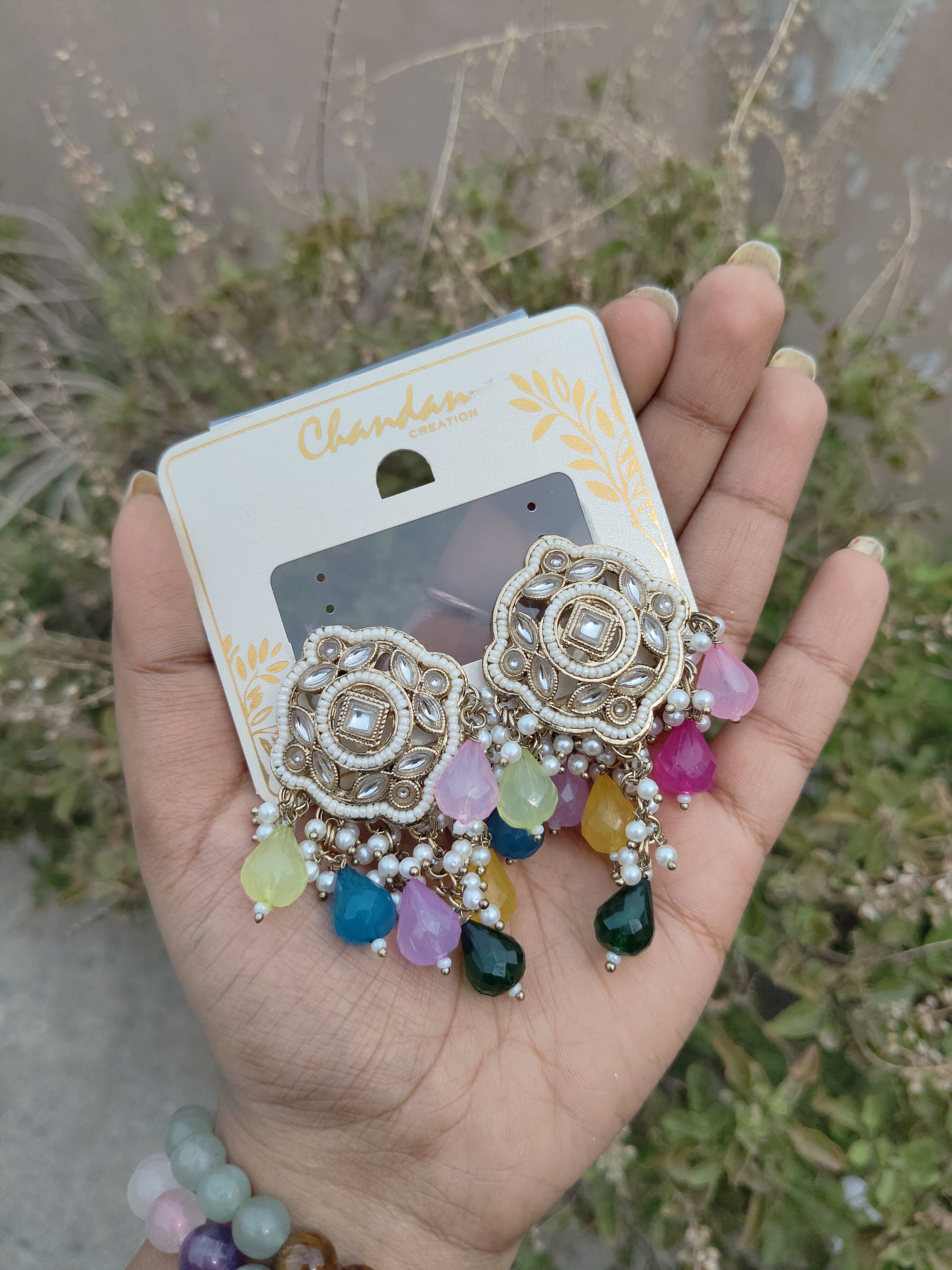 Kundan Pearl Flower Earrings 