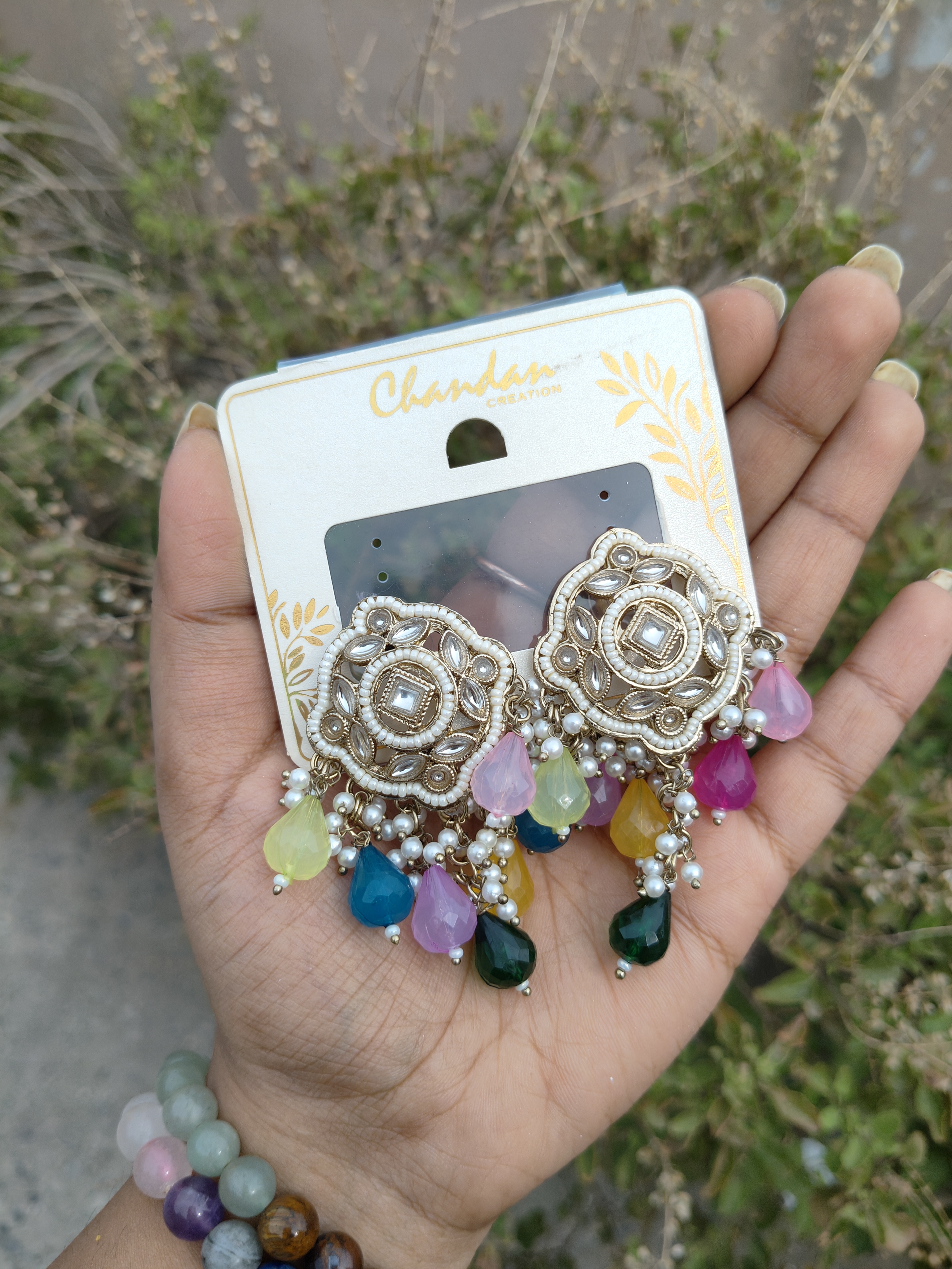 Kundan Pearl Flower Earrings 