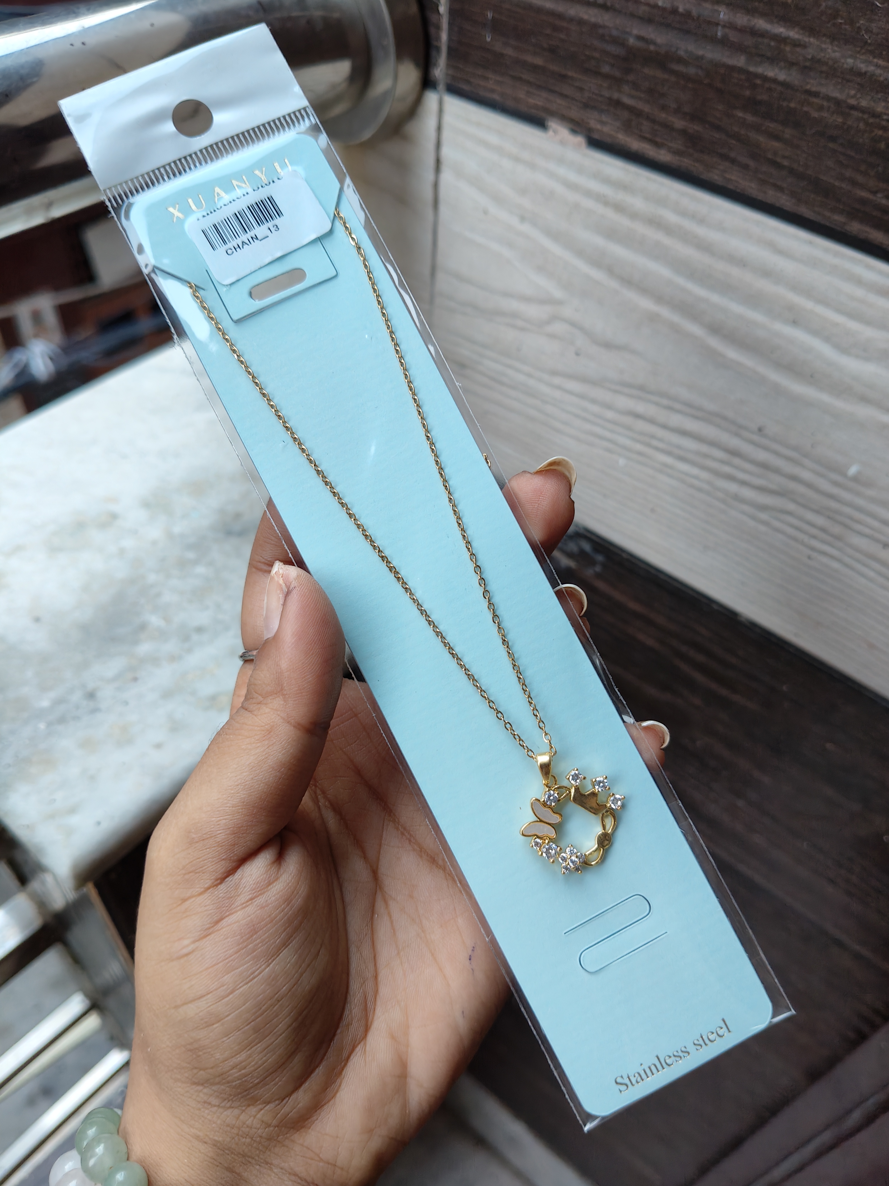 Anti-Tarnish Circle Butterfly Crown Pendant 