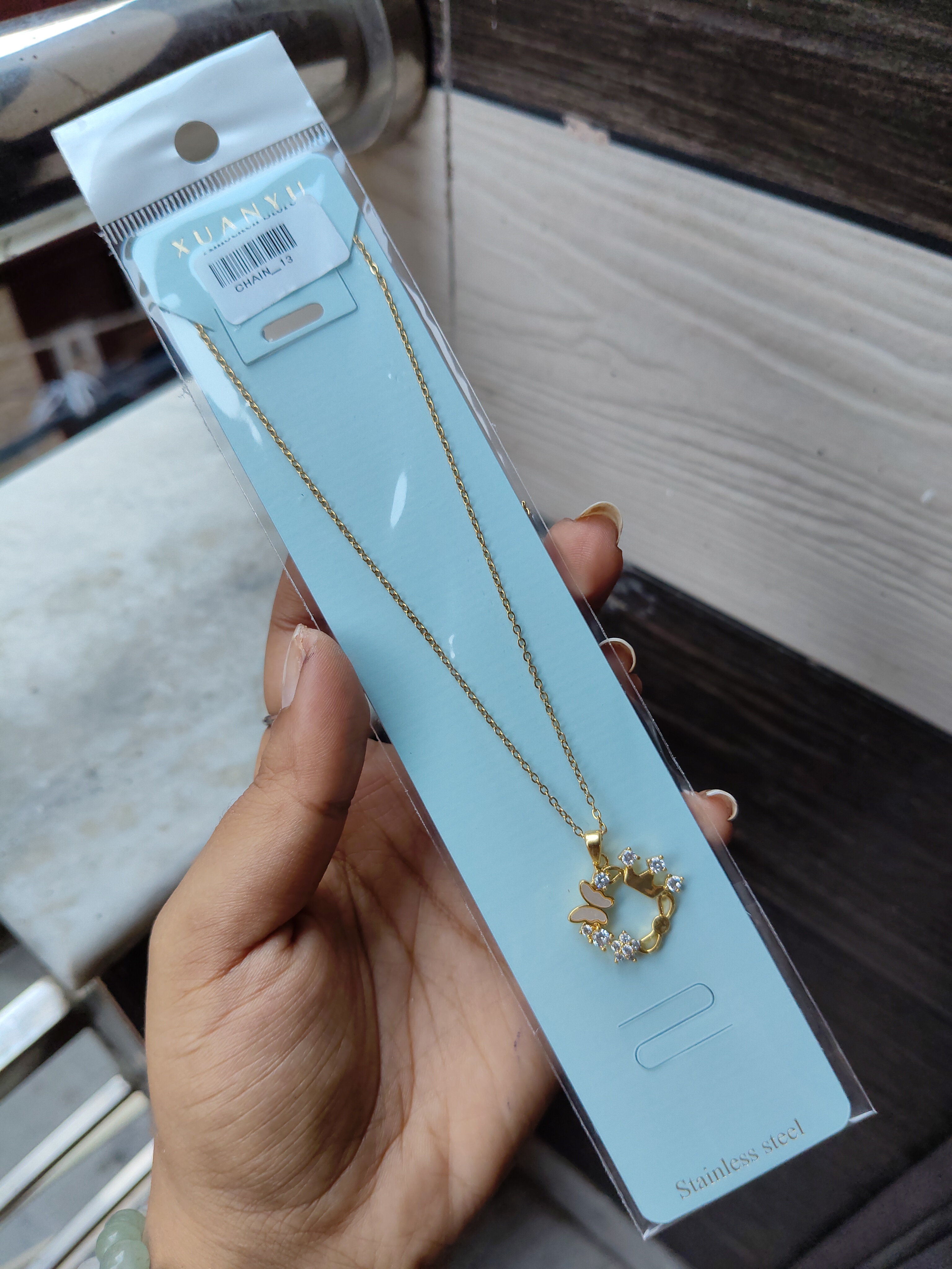 Anti-Tarnish Circle Butterfly Crown Pendant 