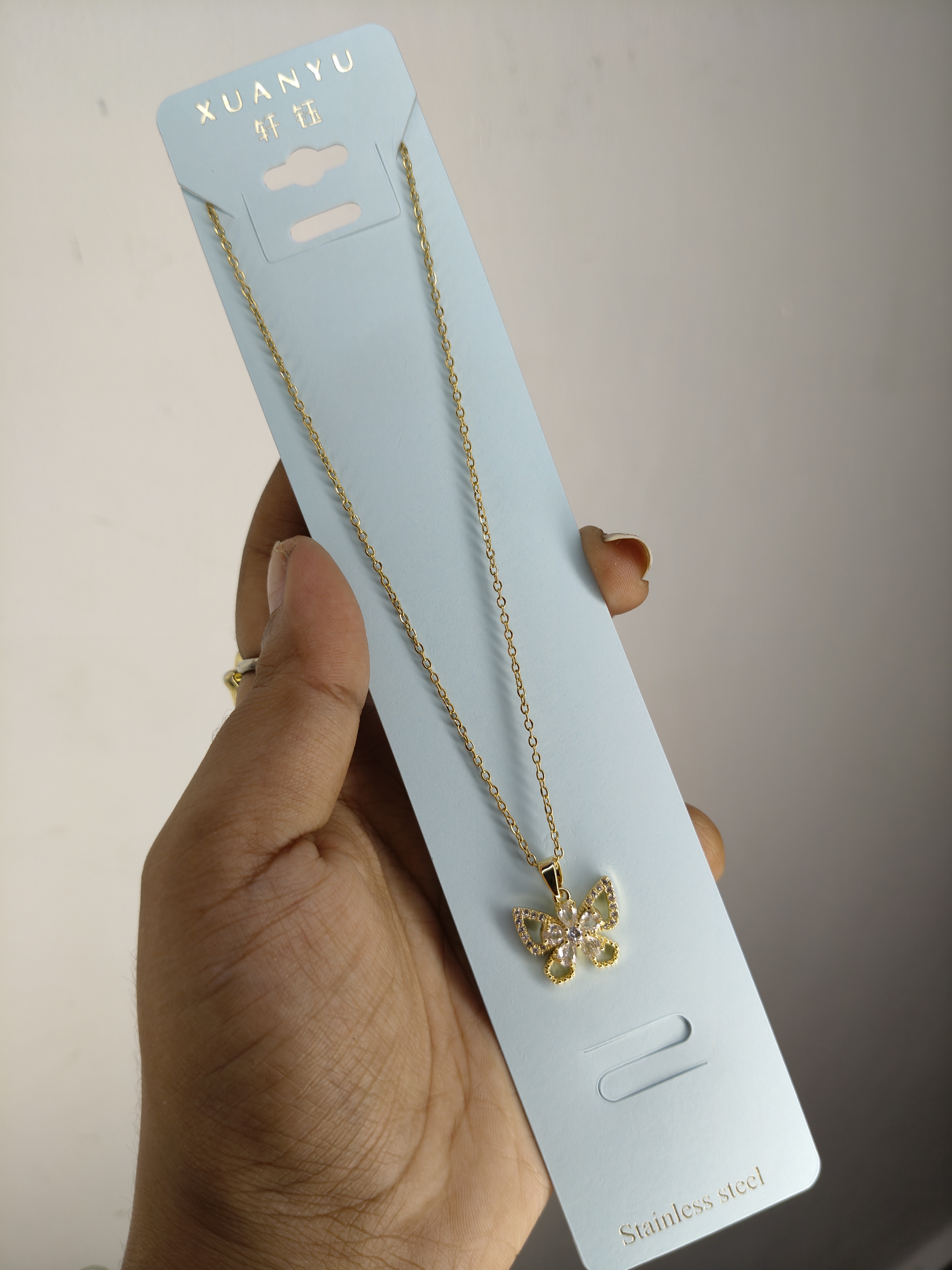 Anti-Tarnish Butterfly Stone Pendant 