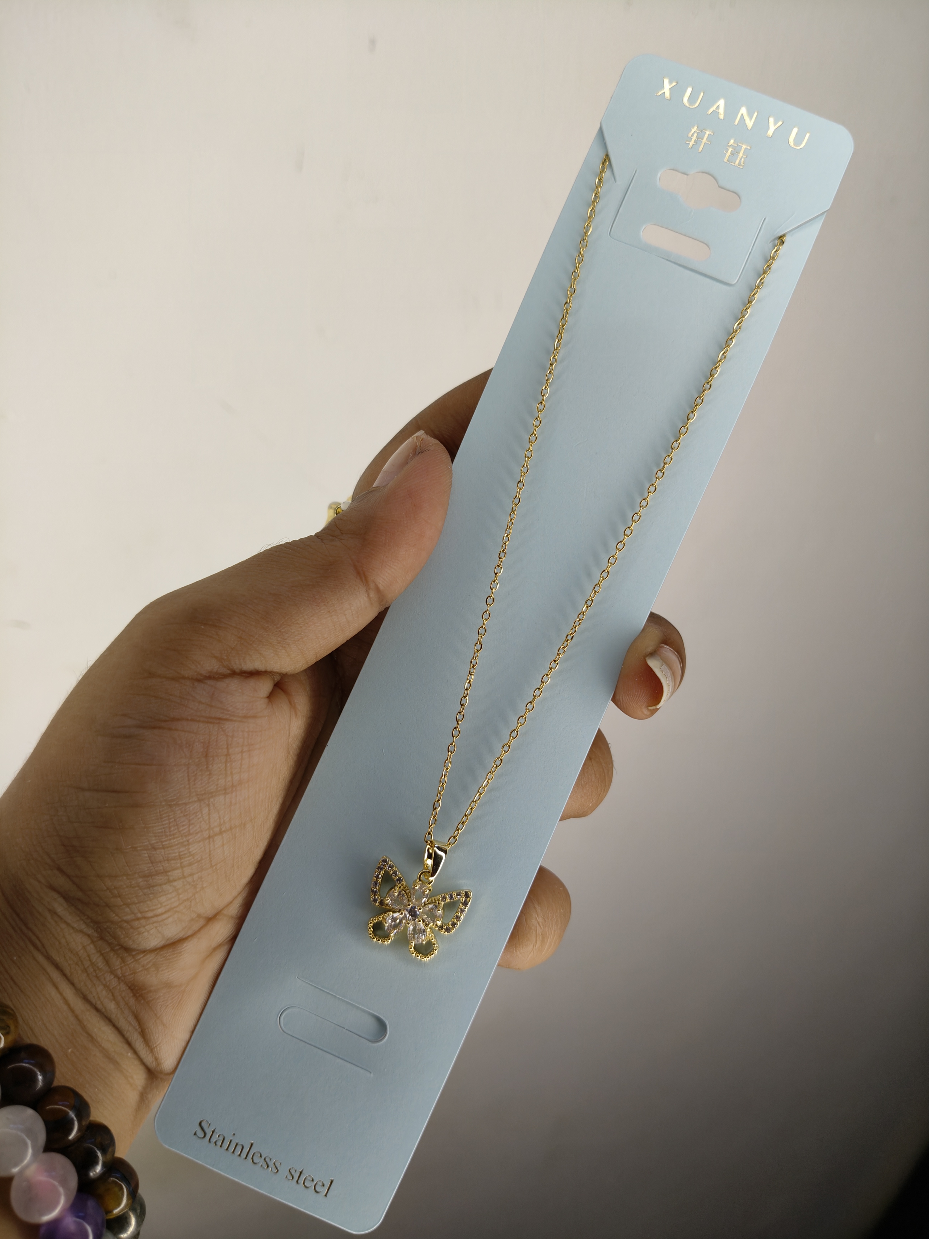 Anti-Tarnish Butterfly Stone Pendant 