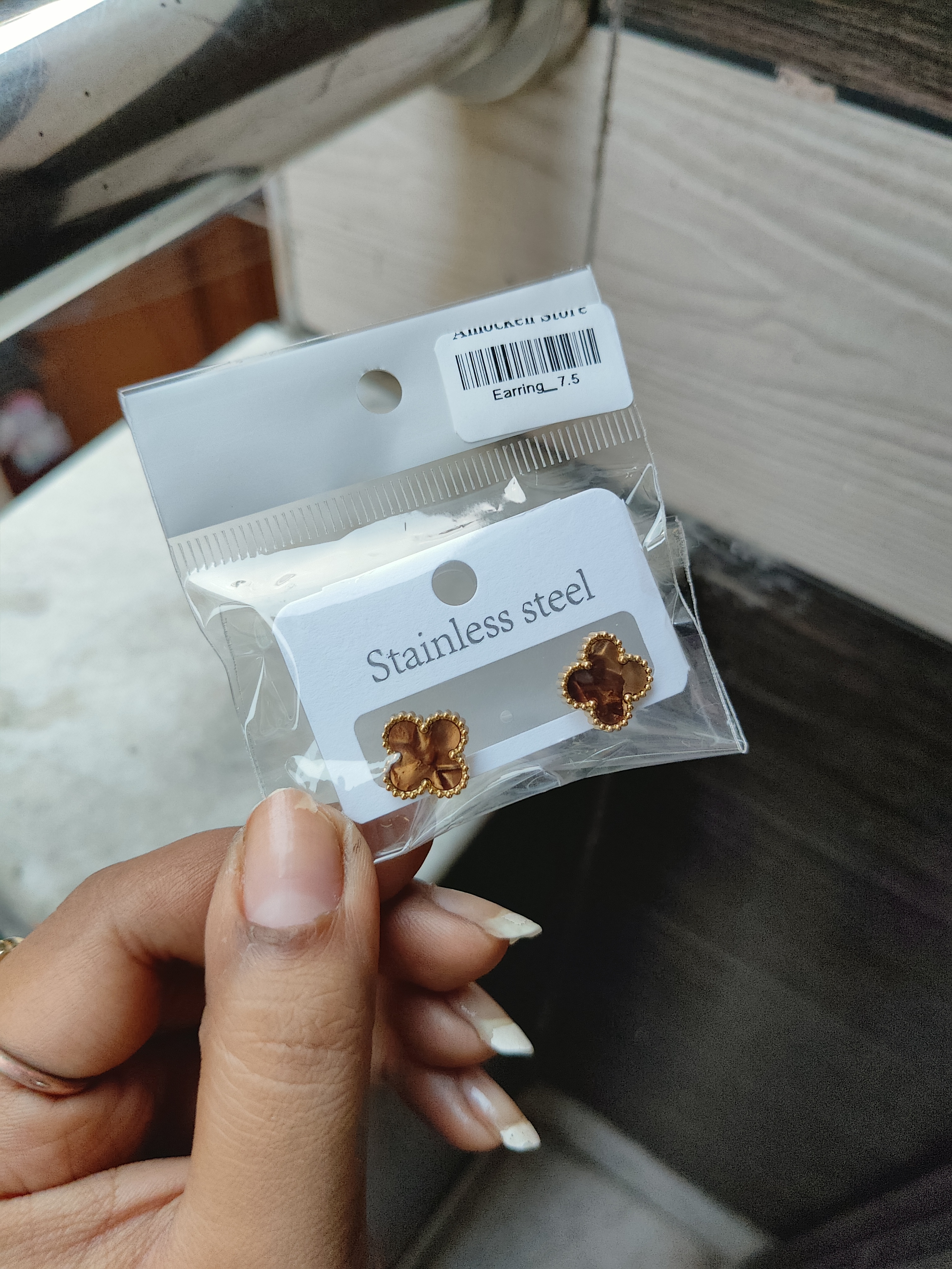 Anti-Tarnish Brown Flower Studs 
