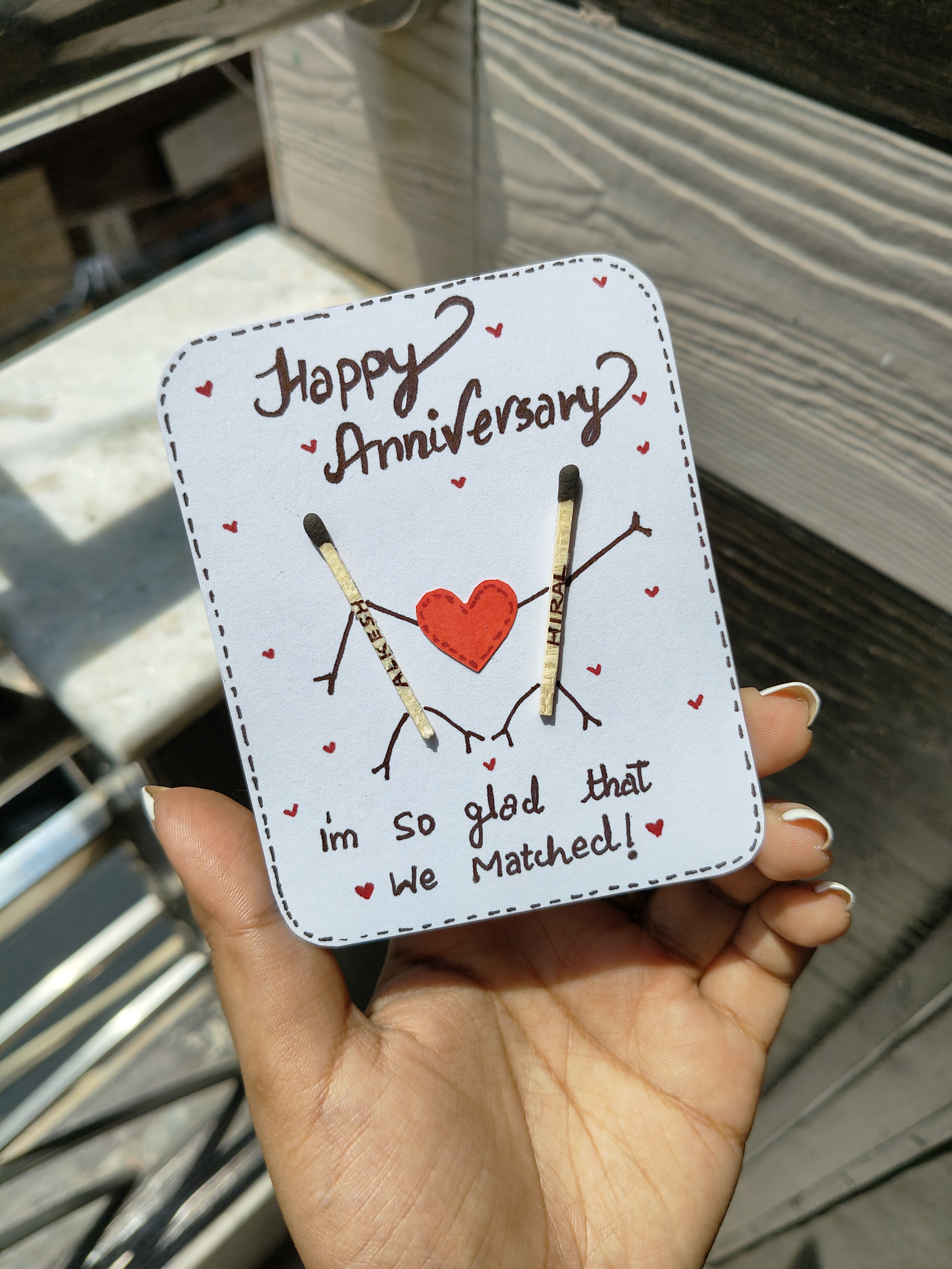 Happy Anniversary Name Written Matchsticks Card